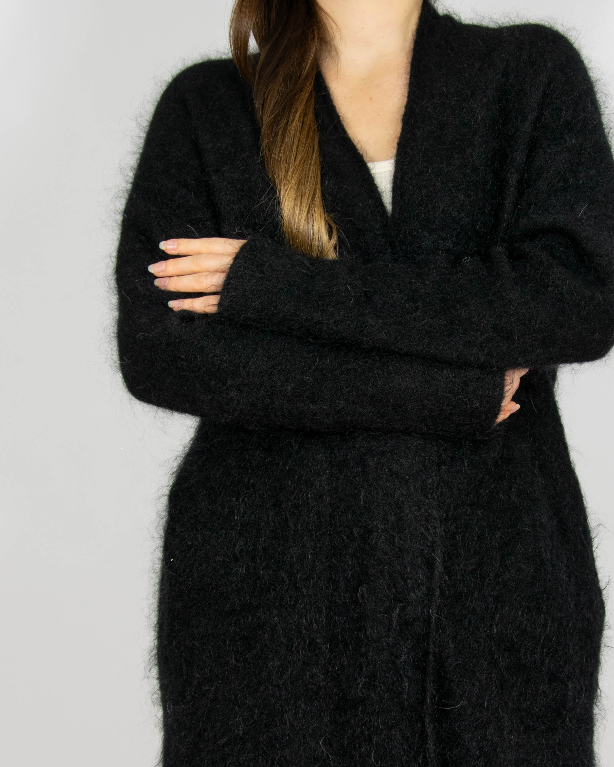 Czarny wełniany (kid moher + wełna) kardigan By Malene Birger - M