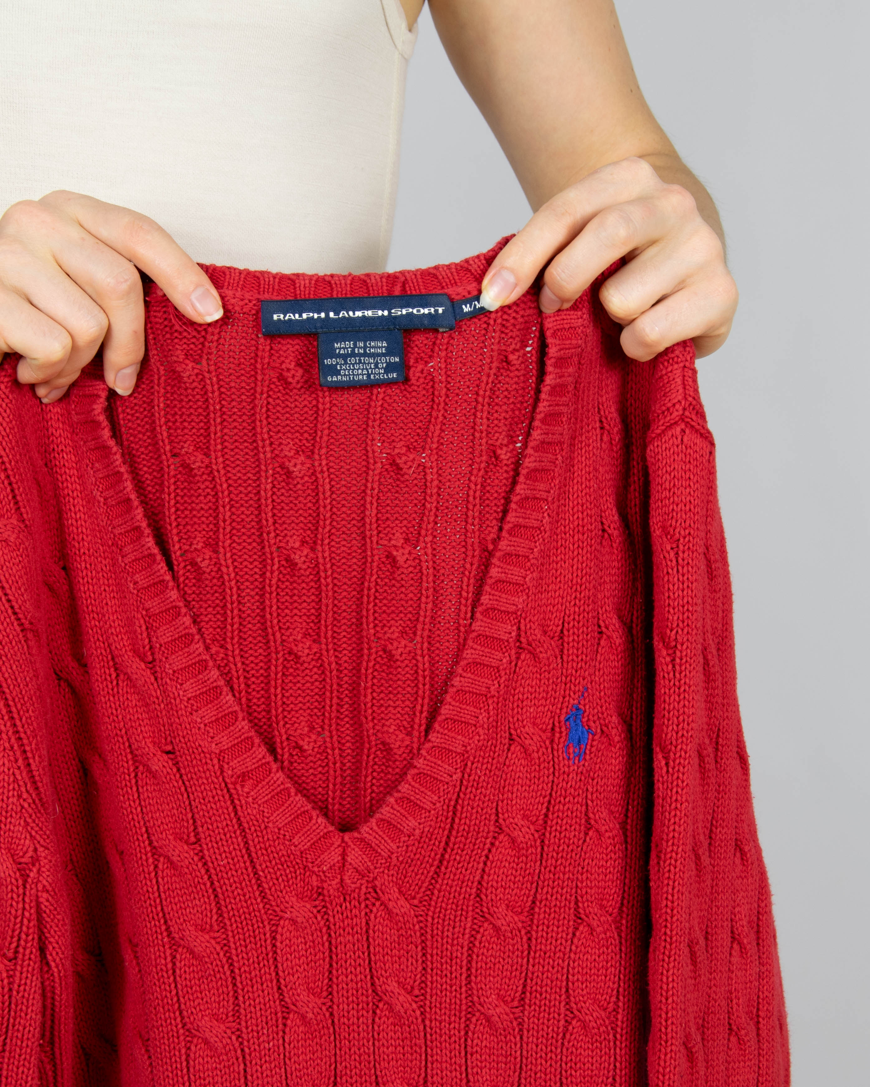 Czerwony bawełniany sweter cable knit Ralph Lauren - M