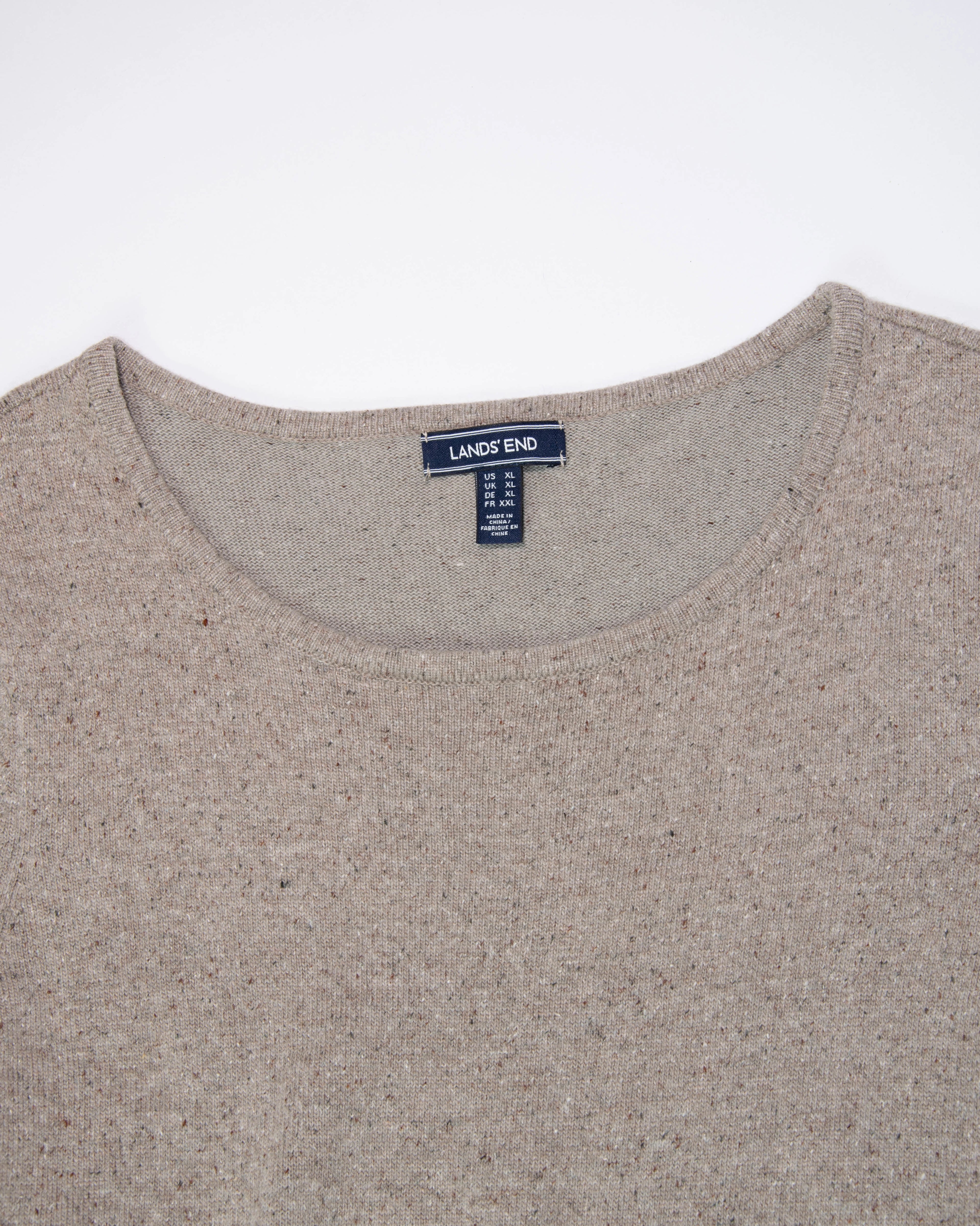 Szarobeżowa wełniano (merino) bawełniana sukienka z jedwabiem Lands End - L/XL