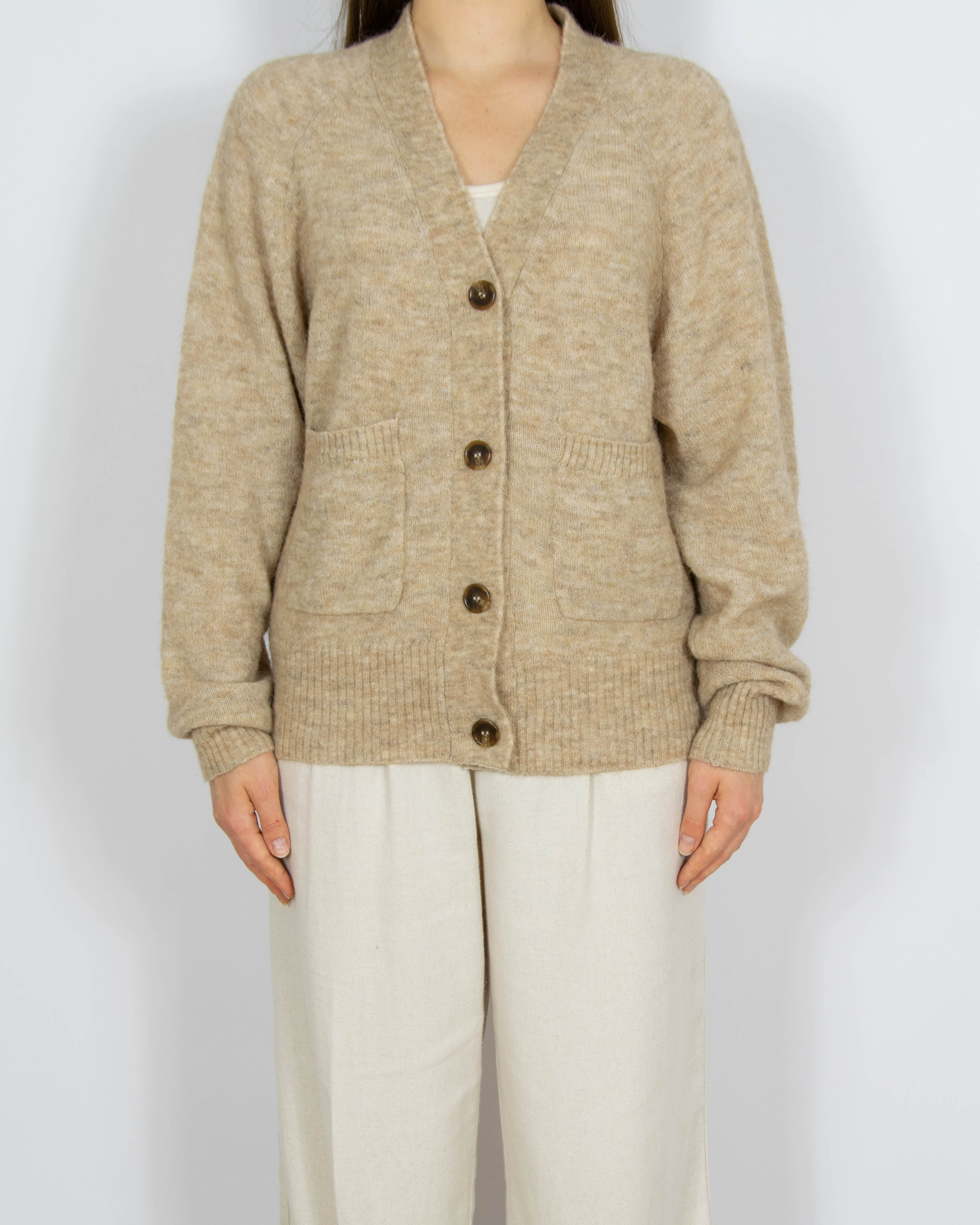 Nowy beżowy wełniany (alpaka + wełna) kardigan Cubus