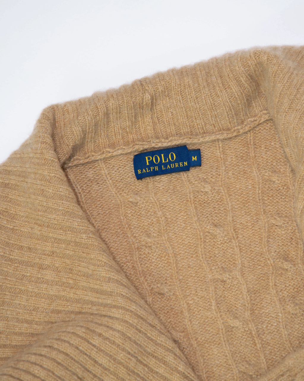 Beżowy wełniany długi kardigan cable knit z kaszmirem Ralph Lauren - M