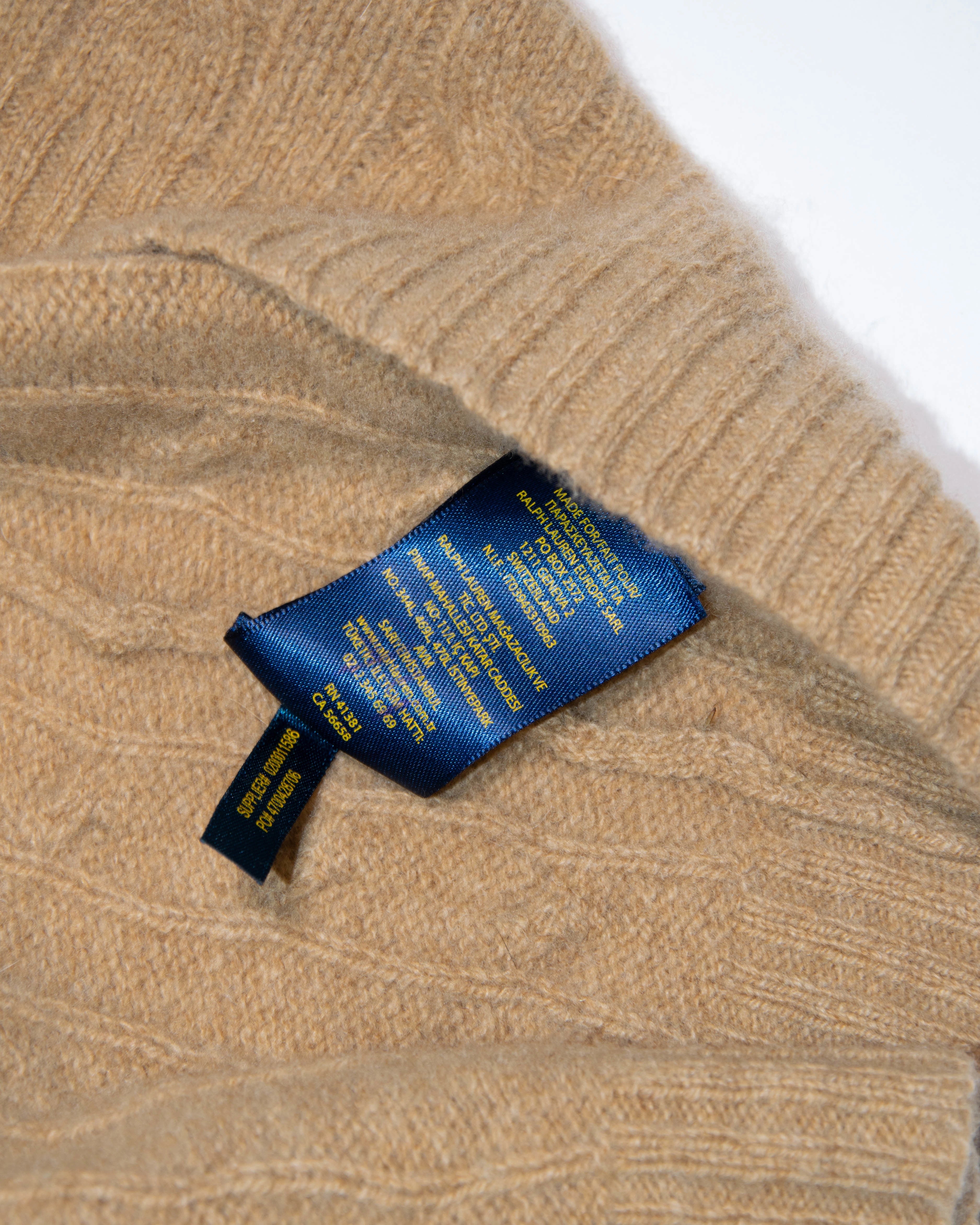 Beżowy wełniany długi kardigan cable knit z kaszmirem Ralph Lauren - M