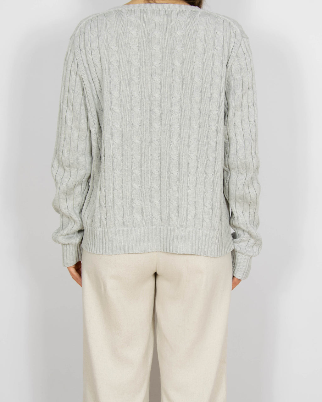 Jasnoszary bawełniany sweter cable knit Ralph Lauren - M/L