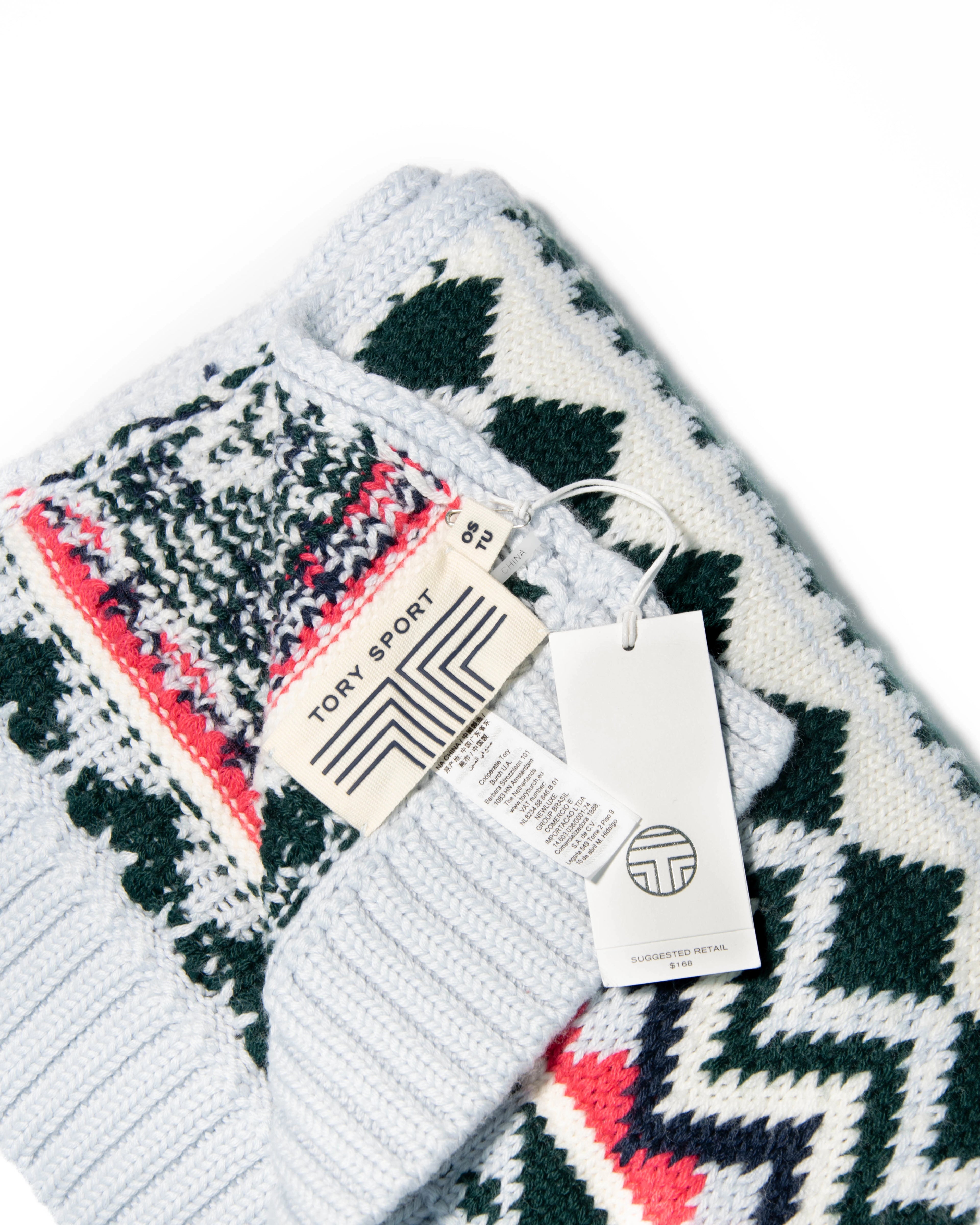 Jasnoniebieski wełniany (merino) duży szal TORY BURCH