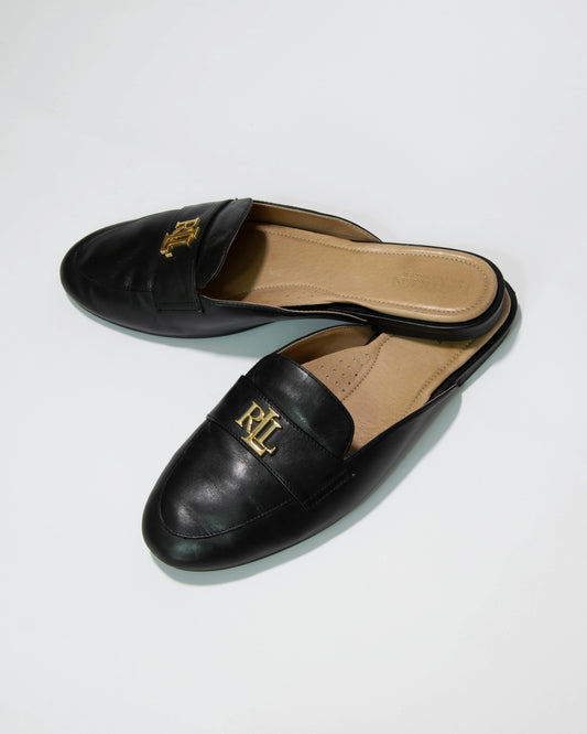 Czarne skórzane zabudowane klapki Ralph Lauren - 40 (25cm)