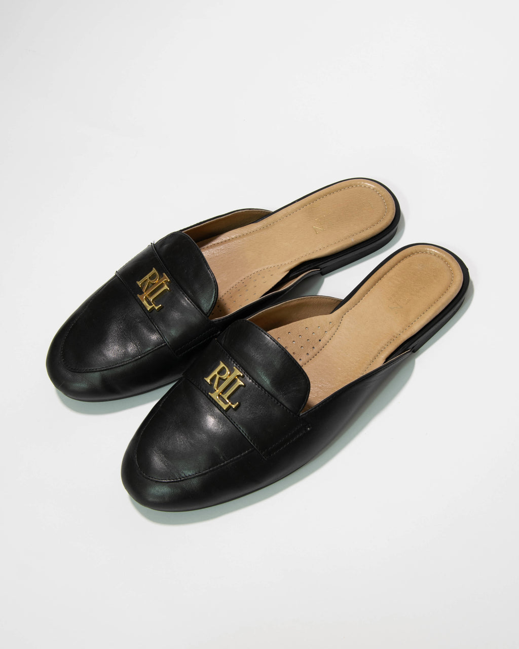 Czarne skórzane zabudowane klapki Ralph Lauren - 40 (25cm)