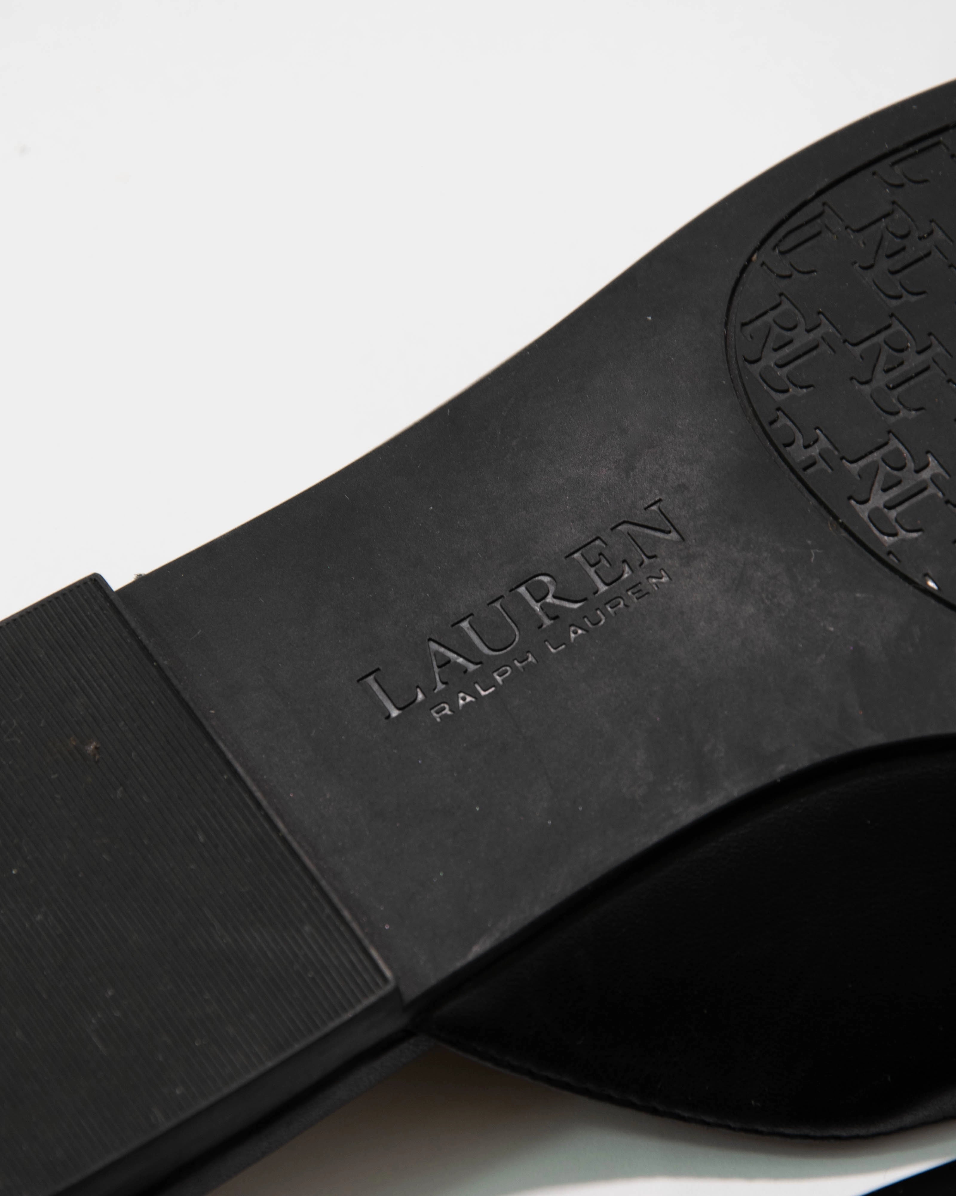 Czarne skórzane zabudowane klapki Ralph Lauren - 40 (25cm)