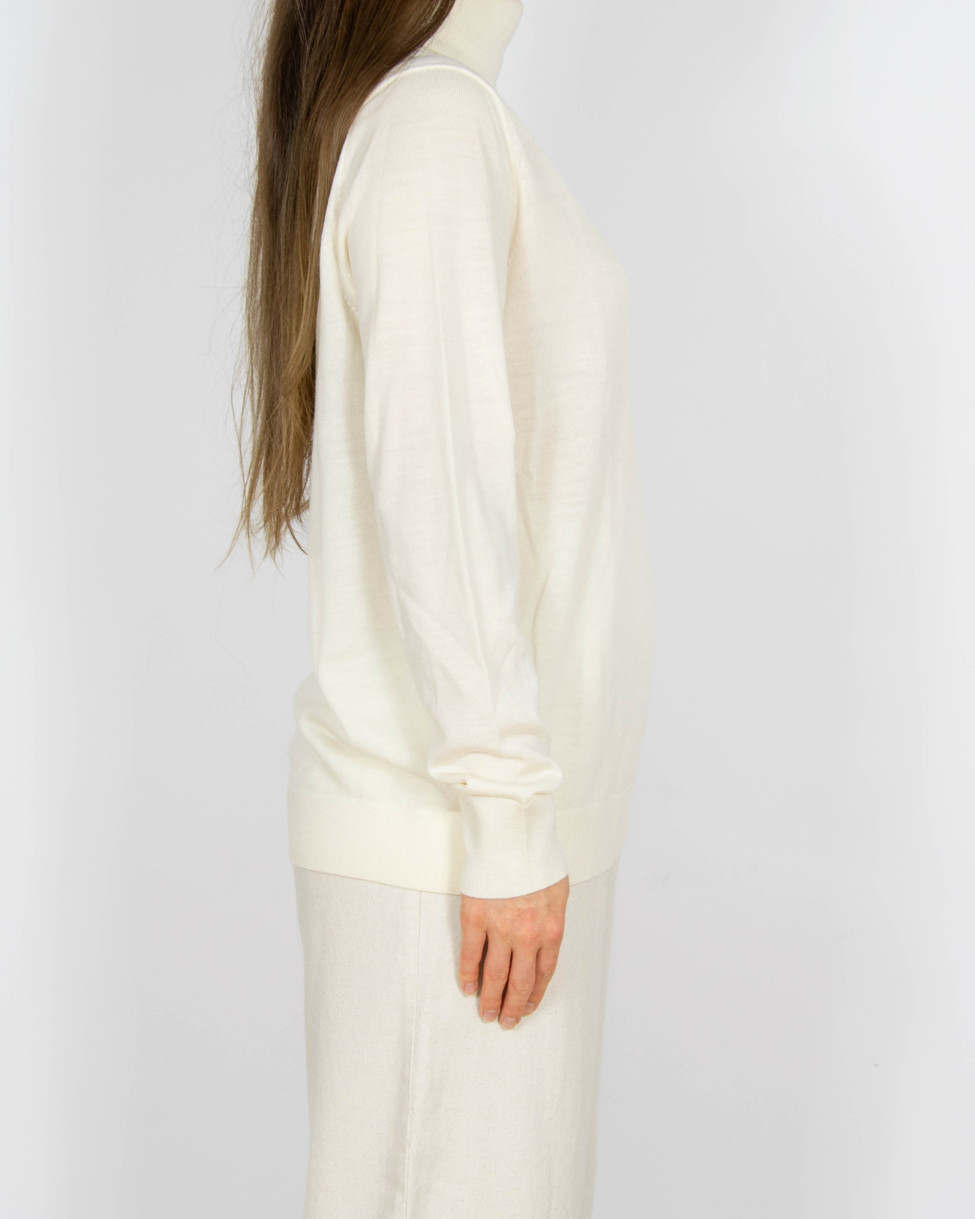 Kremowy wełniany (merino) sweter z golfem Uniqlo - L
