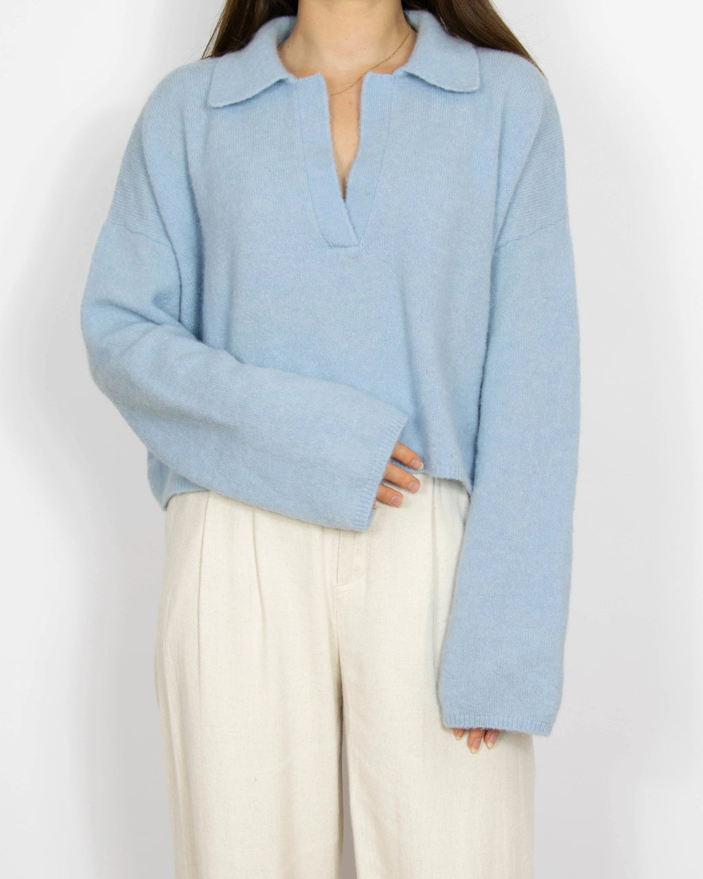 Błękitny wełniany (alpaka + merino) sweter CUSTOMMADE - S/M