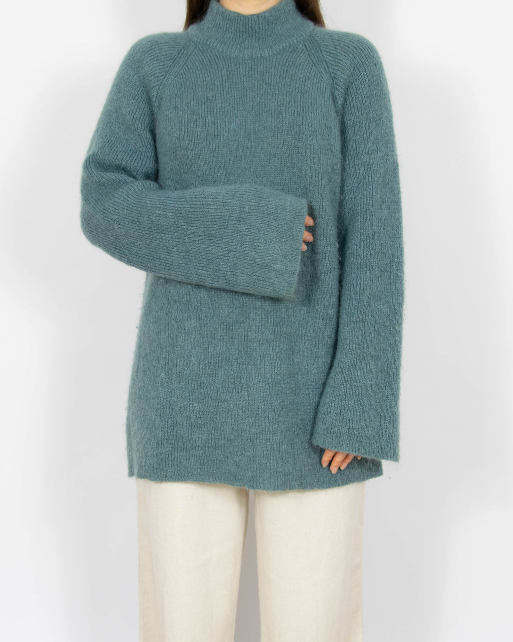 Morski wełniany (Kid Moher + merino) sweter IBEN OSLO - L