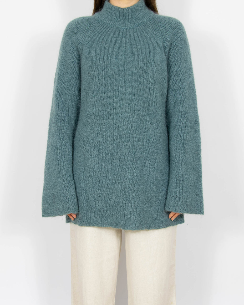 Morski wełniany (Kid Moher + merino) sweter IBEN OSLO - L