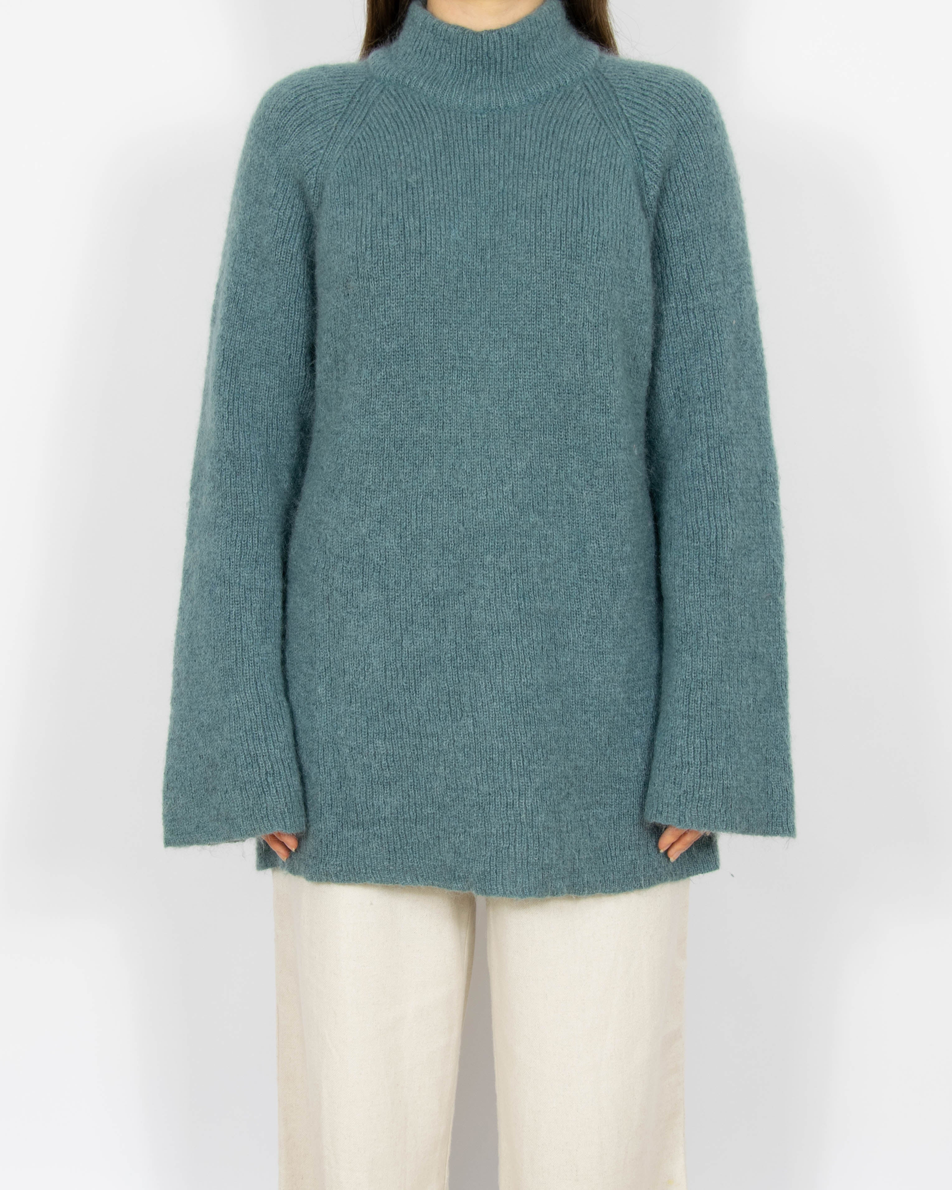 Morski wełniany (Kid Moher + merino) sweter IBEN OSLO - L