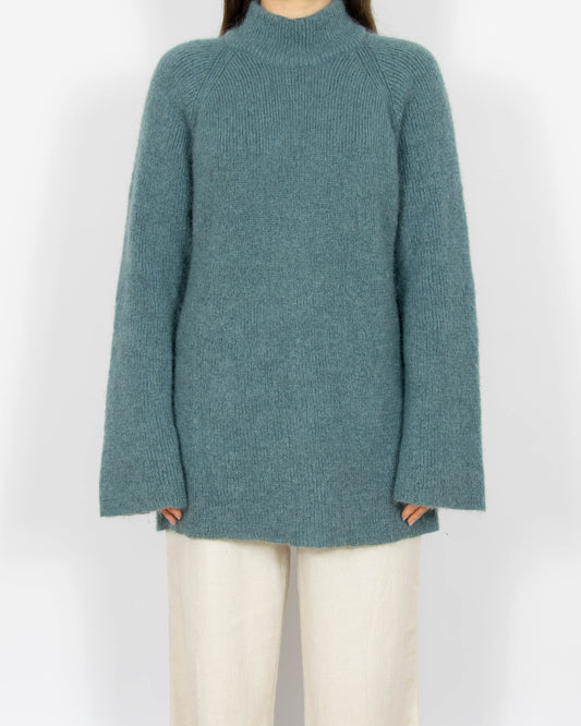 Morski wełniany (Kid Moher + merino) sweter IBEN OSLO - L