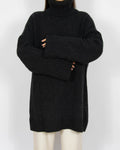 Ciemnoszary wełniany (wełna + kaszmir) oversize sweter z golfem H&M - S