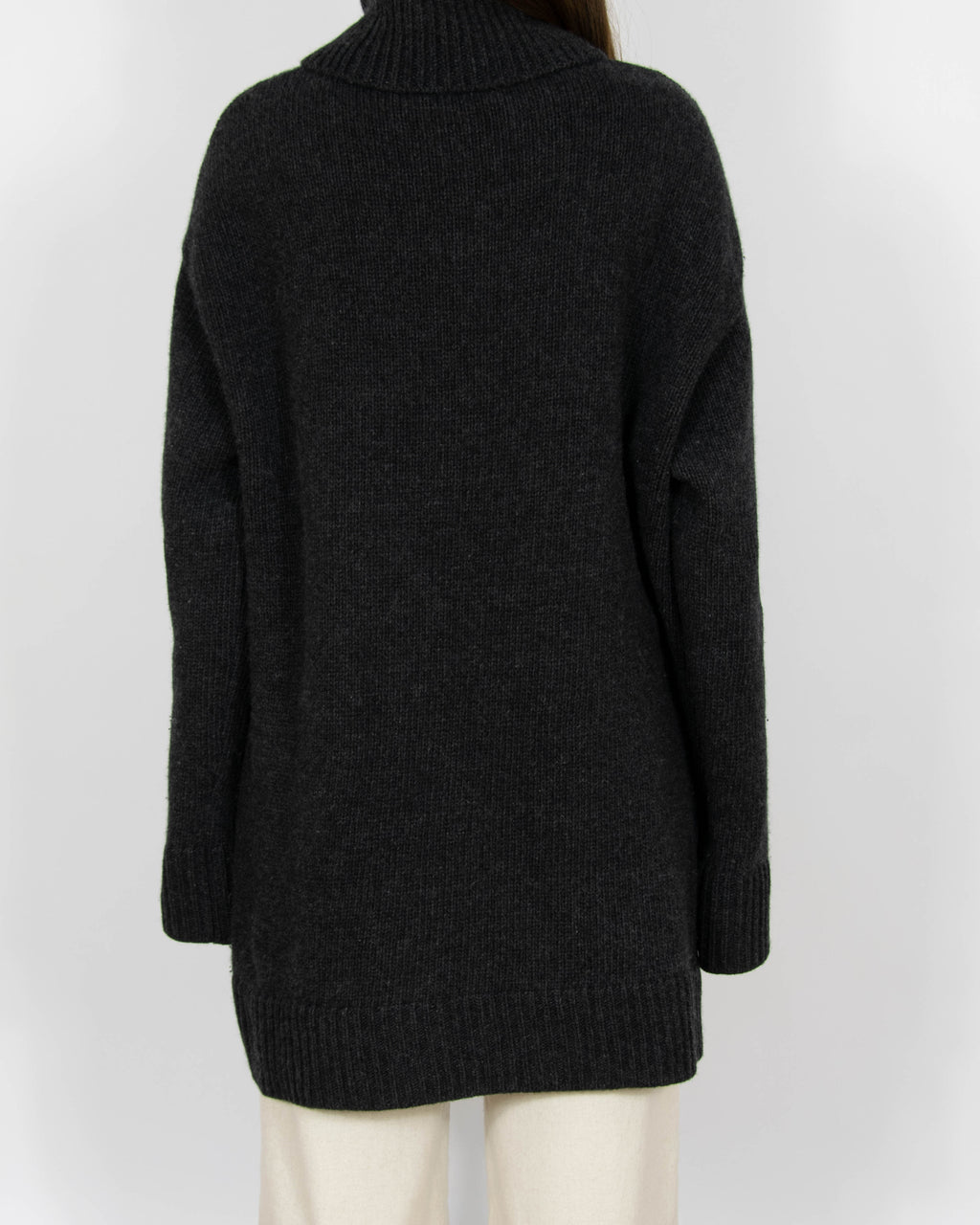Ciemnoszary wełniany (wełna + kaszmir) oversize sweter z golfem H&M - S