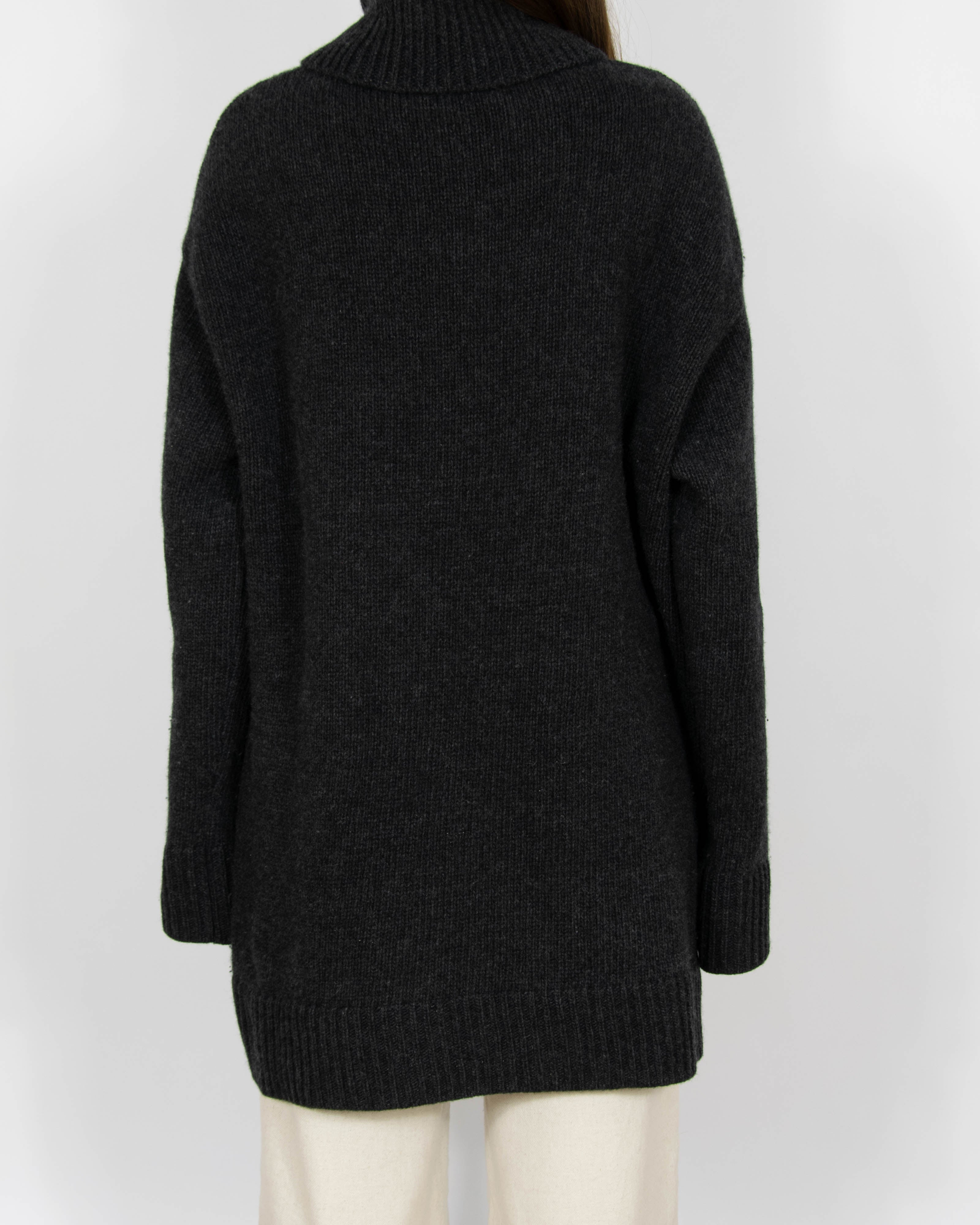 Ciemnoszary wełniany (wełna + kaszmir) oversize sweter z golfem H&M - S