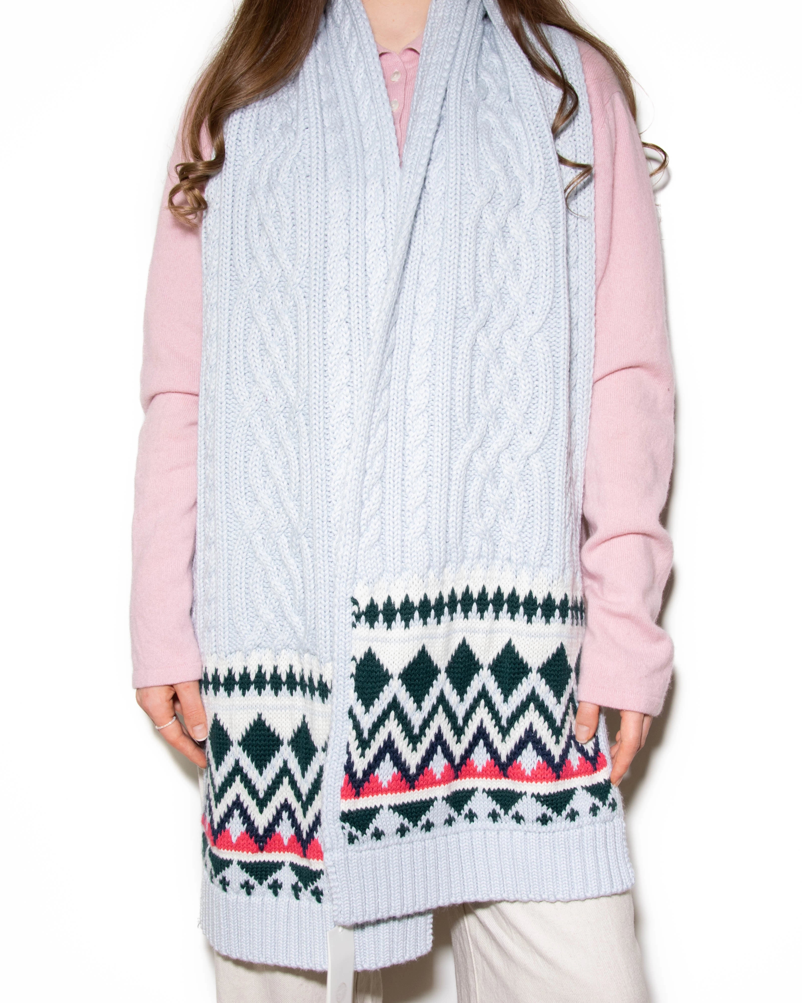 Jasnoniebieski wełniany (merino) duży szal TORY BURCH