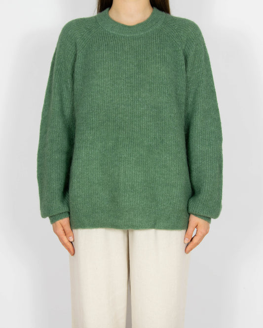 Zielony khaki wełniany (wełna i alpaka) sweter Soaked - M