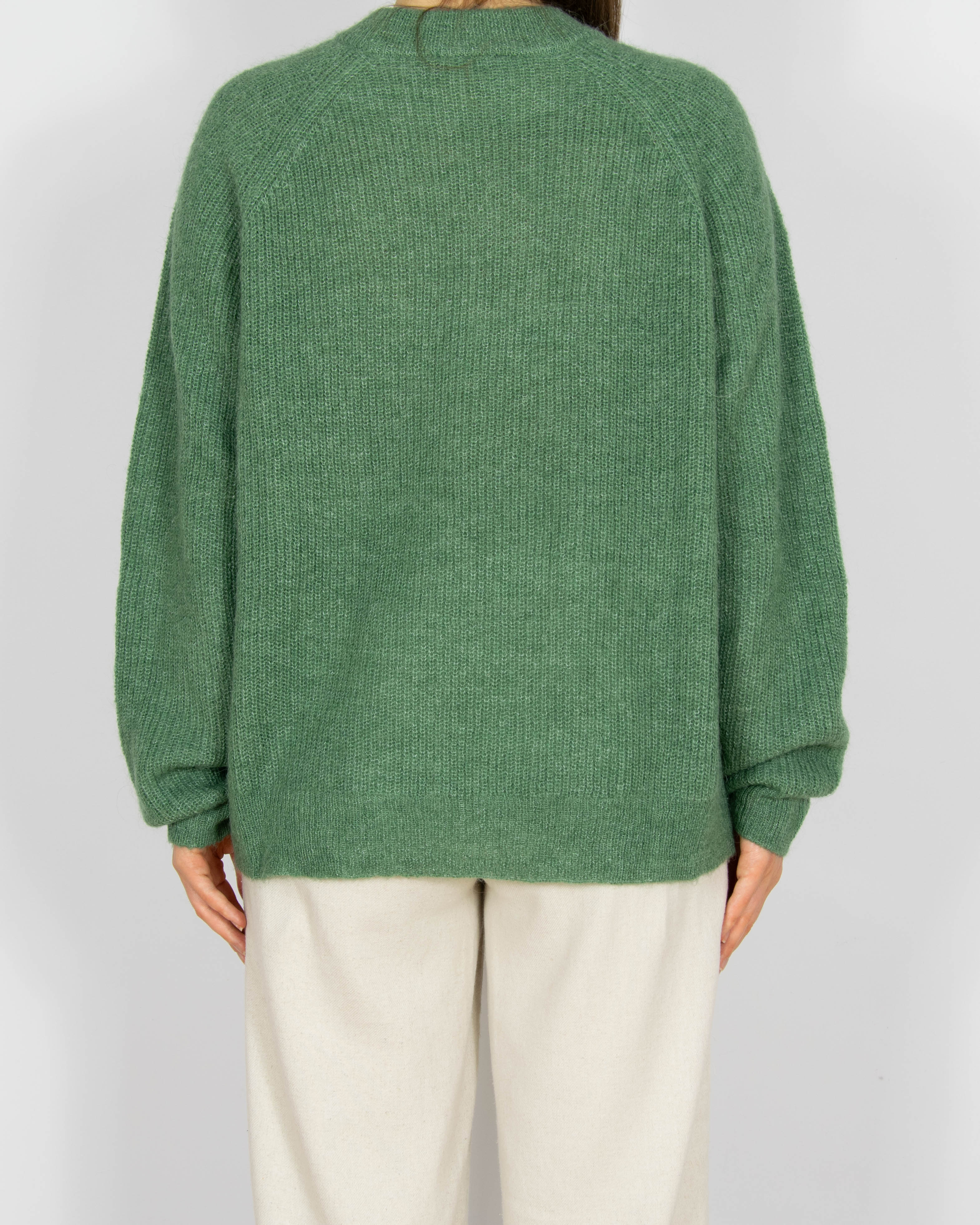 Zielony khaki wełniany (wełna i alpaka) sweter Soaked - M