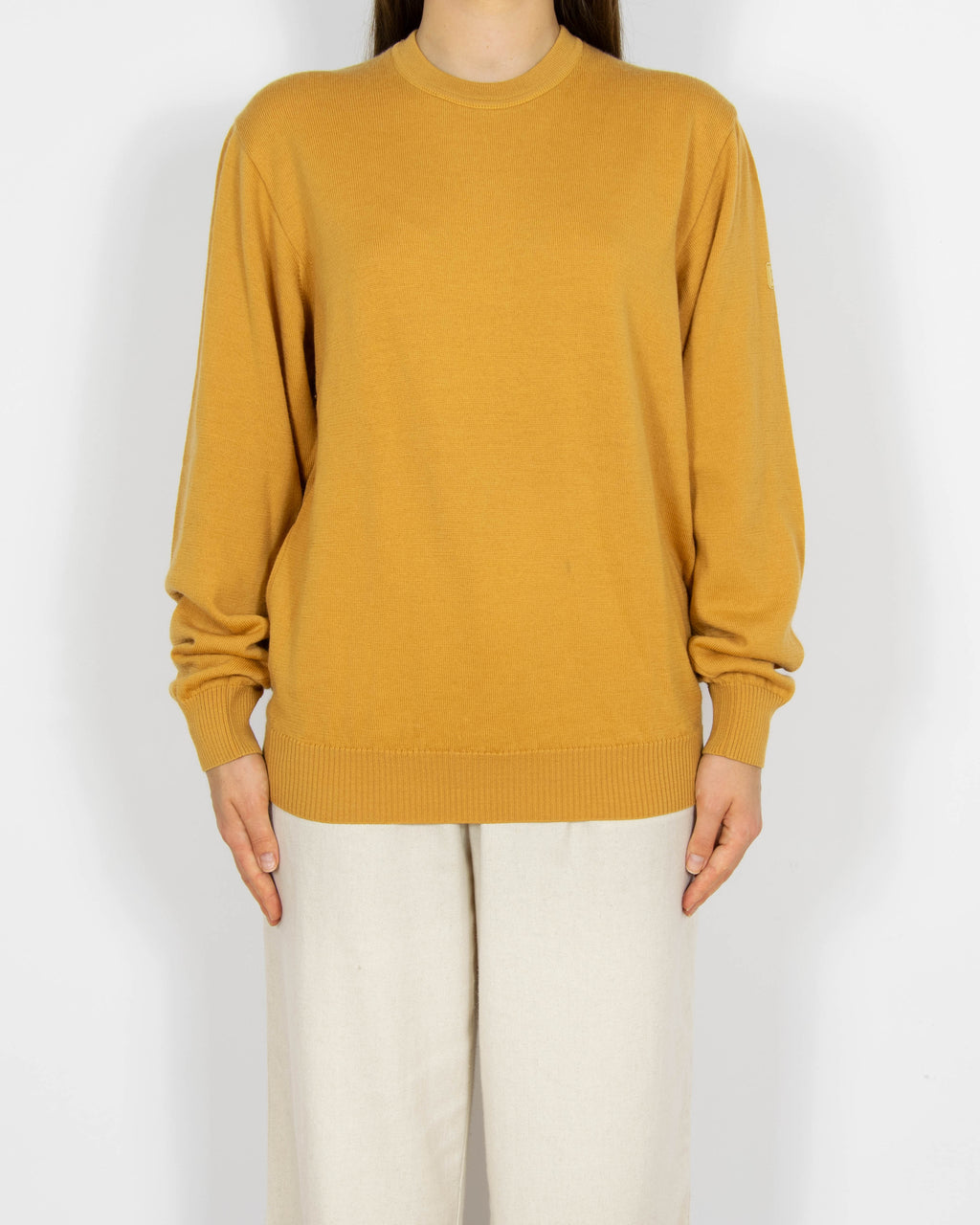 Żółty musztardowy wełniany (merino) sweter Maerz - M