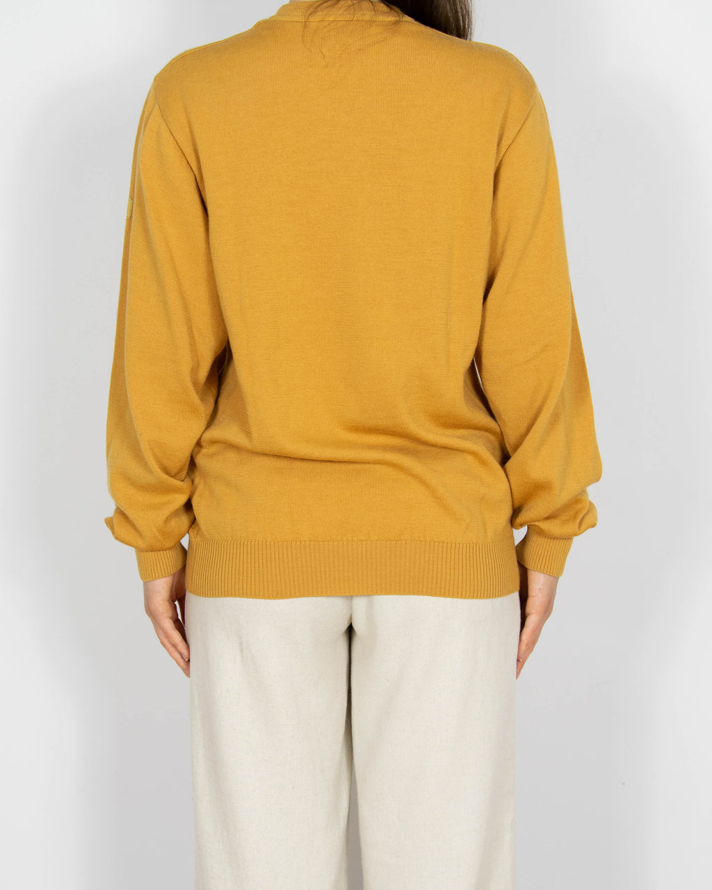 Żółty musztardowy wełniany (merino) sweter Maerz - M