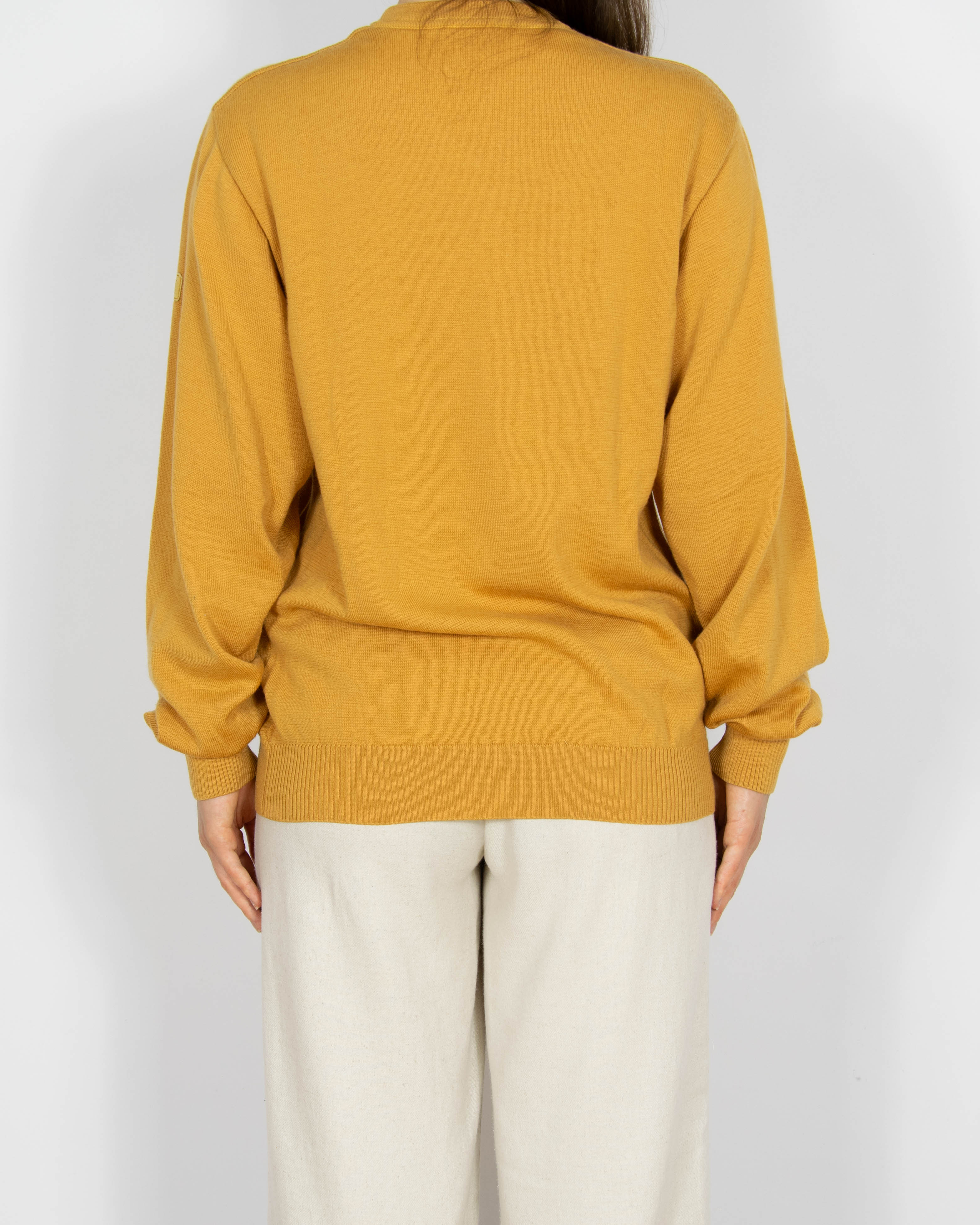 Żółty musztardowy wełniany (merino) sweter Maerz - M