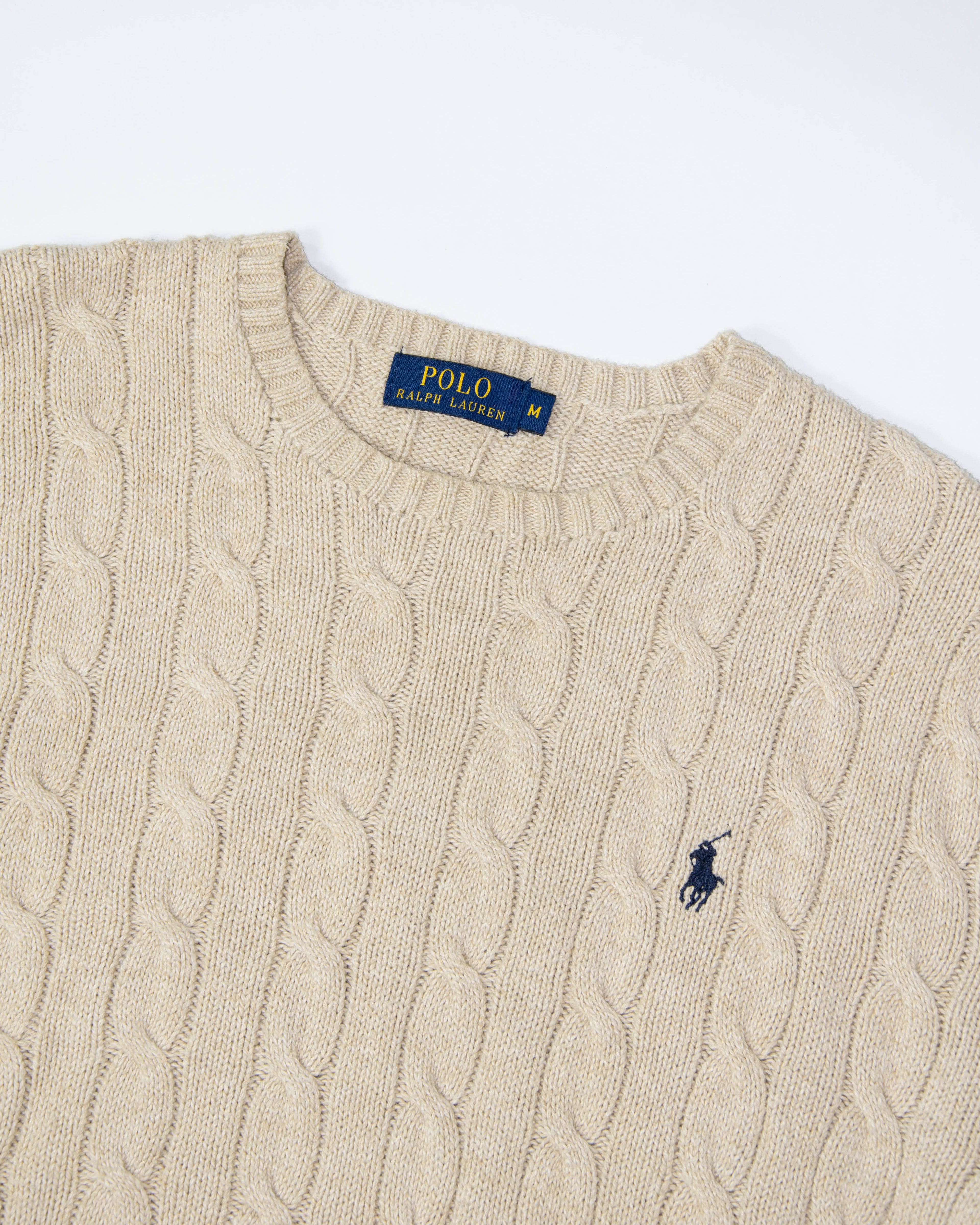Beżowy bawełniany sweter warkoczowy Ralph Lauren - M
