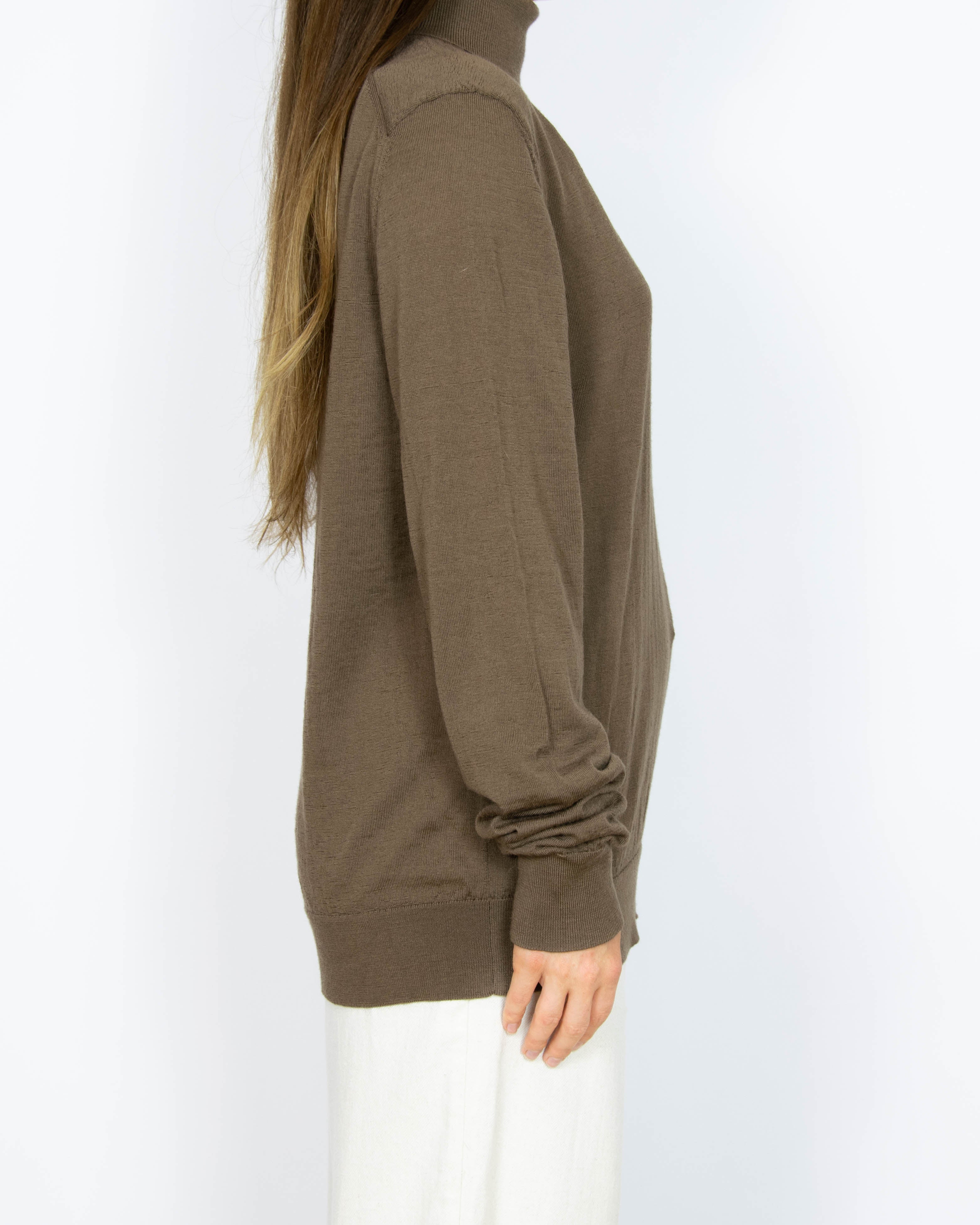 Brązowy wełniany (merino) sweter z golfem Samsoe Samsoe- XL