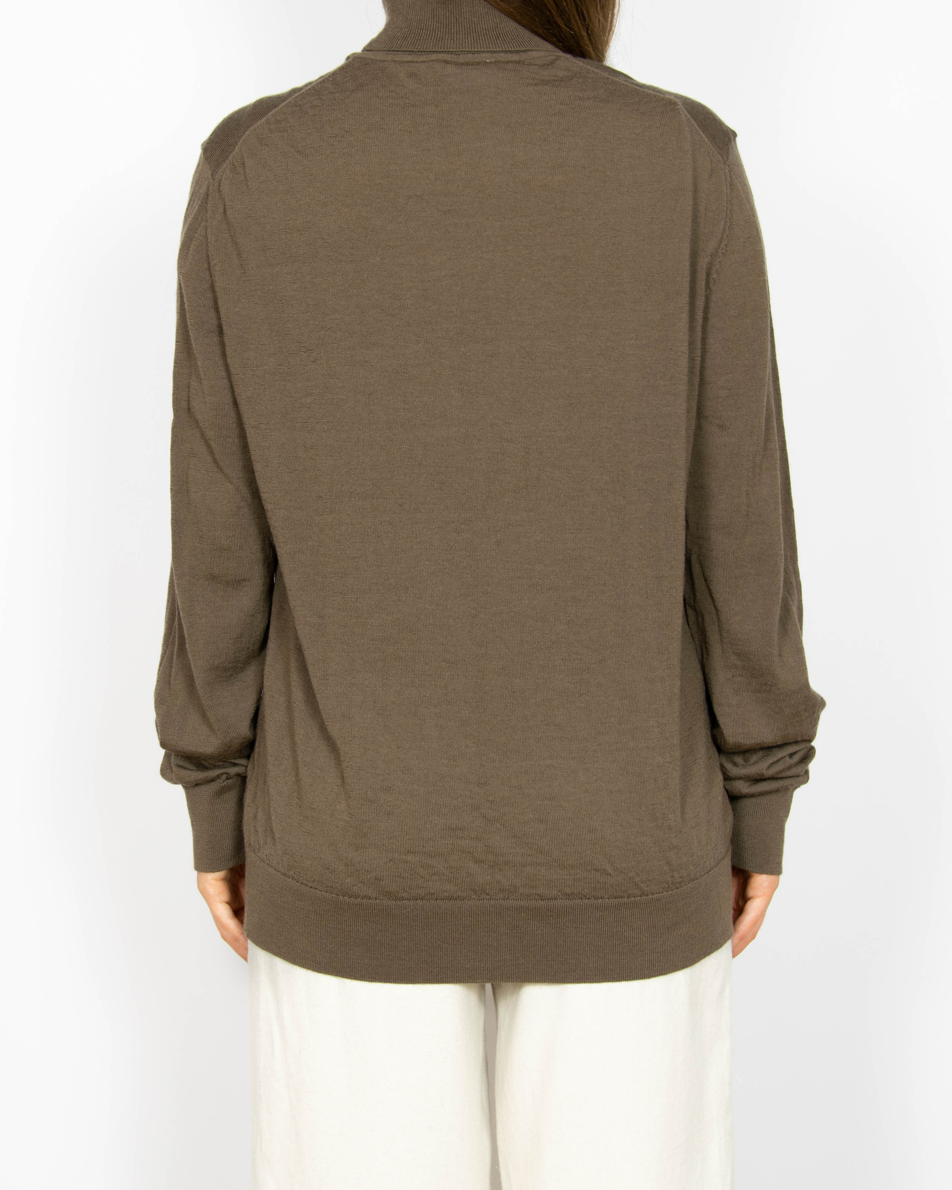 Brązowy wełniany (merino) sweter z golfem Samsoe Samsoe- XL