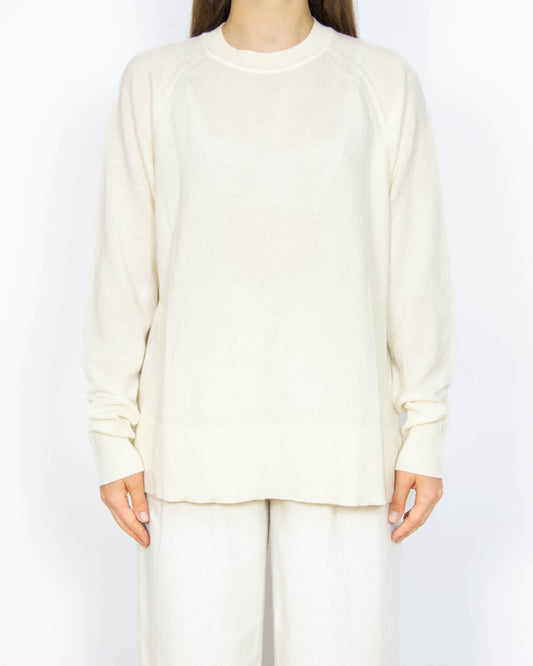 Kremowy wełniany (merino extra fine) sweter Cubus - M
