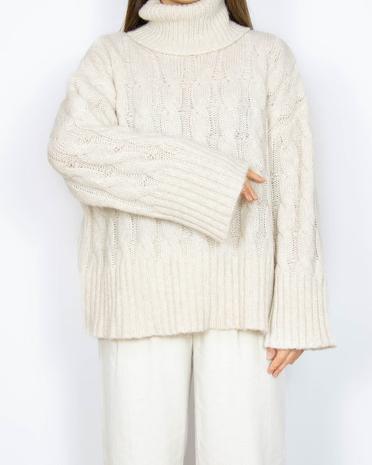 Kremowy wełniano (merino) bawełniany (egipska) sweter oversize z golfem Lovechild 1979 - M