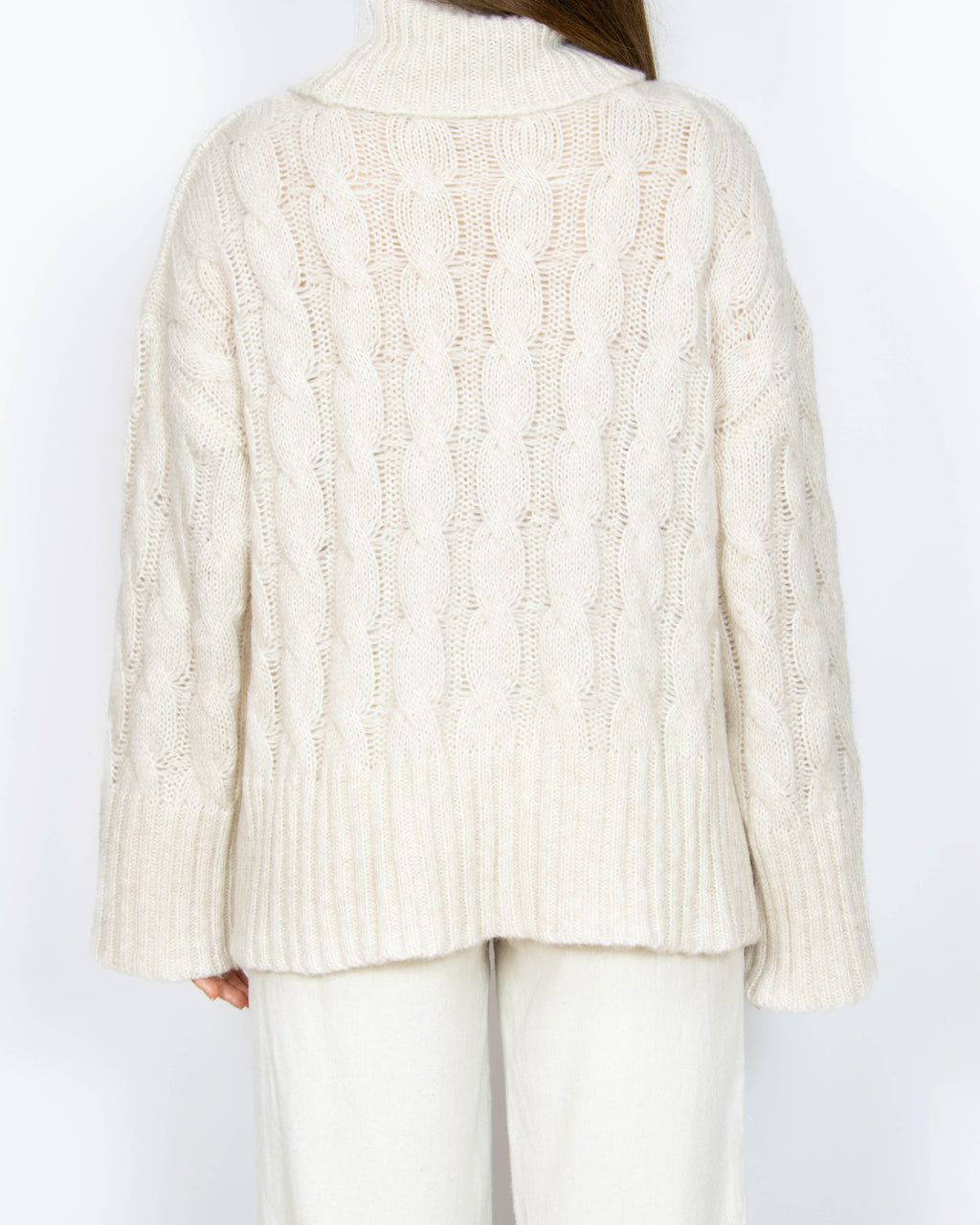 Kremowy wełniano (merino) bawełniany (egipska) sweter oversize z golfem Lovechild 1979 - M
