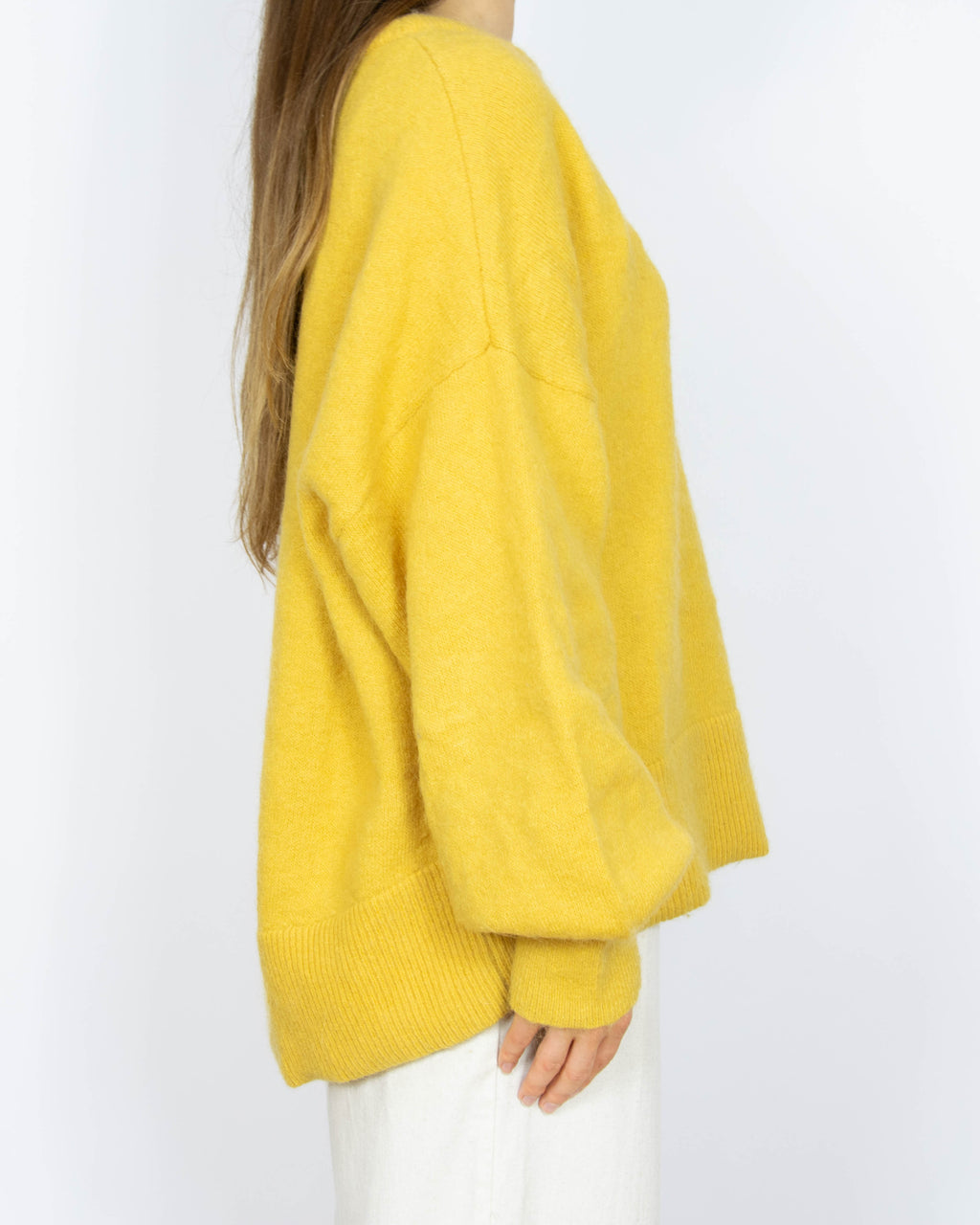 Żółty wełniano moherowy sweter H&M - M