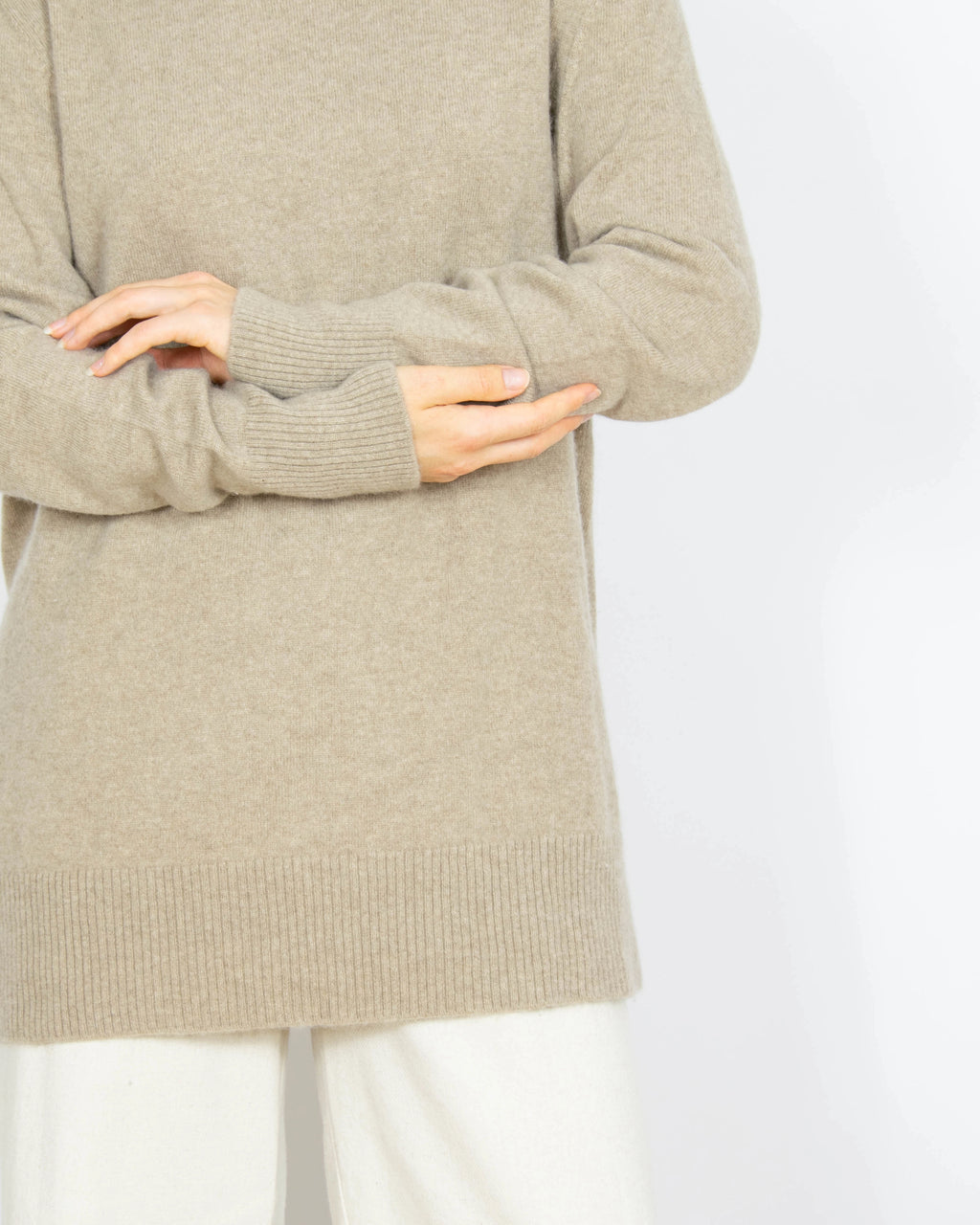 Beżowy kaszmirowy sweter półgolf Sixth Sense - L/XL
