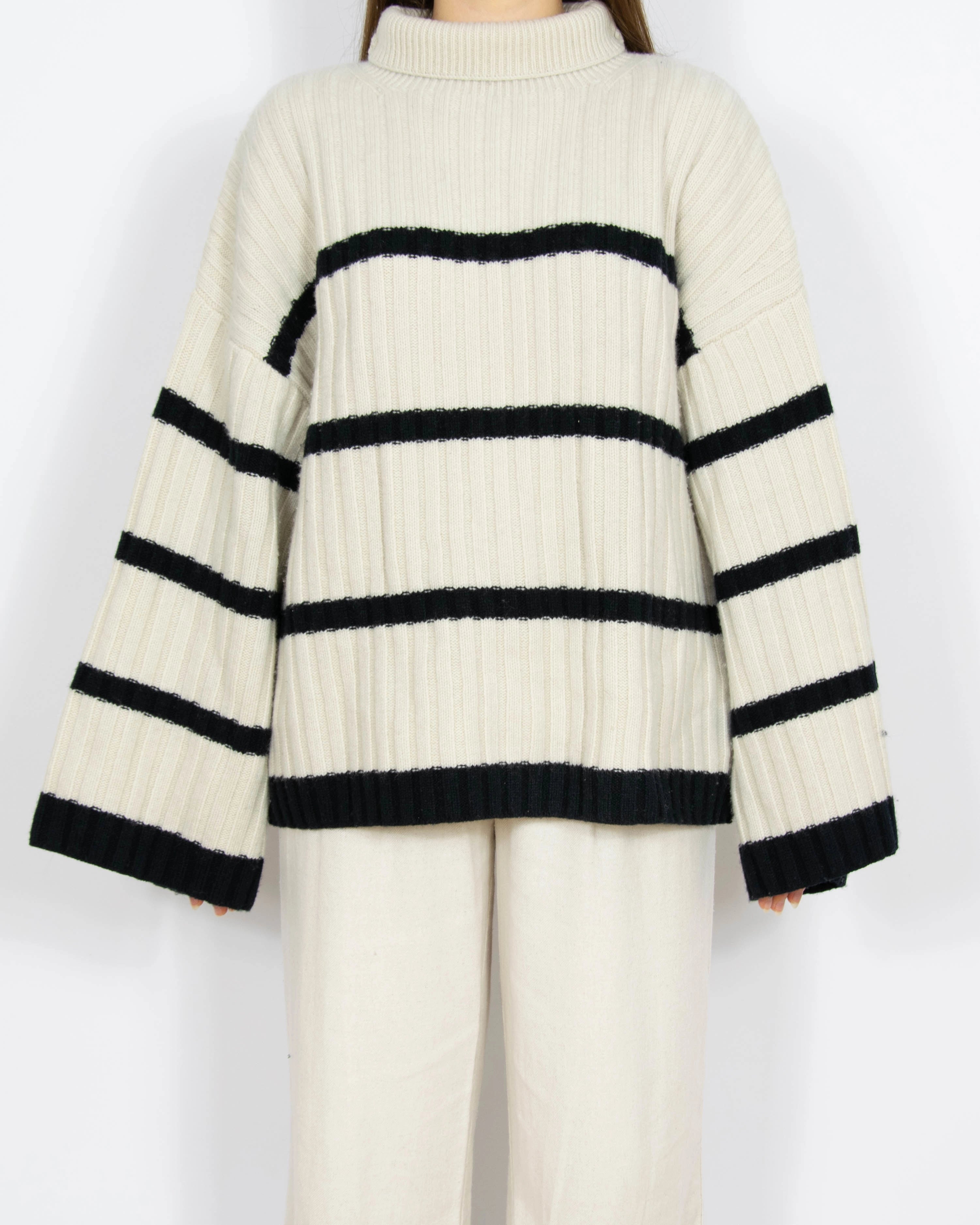 Wełniany sweter oversize w czarne paski H&M - S/M