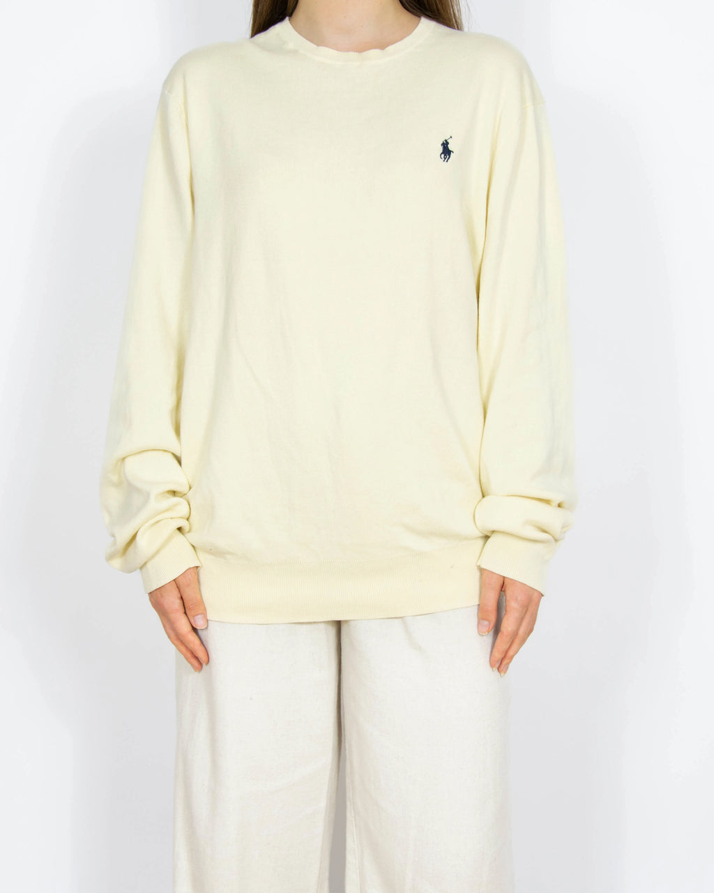 Kremowy bawełniany (pima) sweter Ralph Lauren - XL