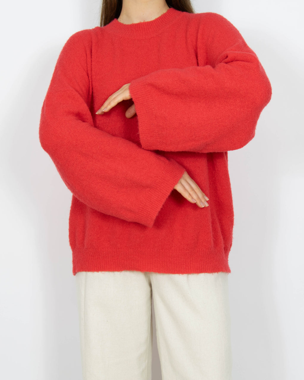 Malinowy wełniany (wełna + moher) sweter MSCH Copenhagen - S/M