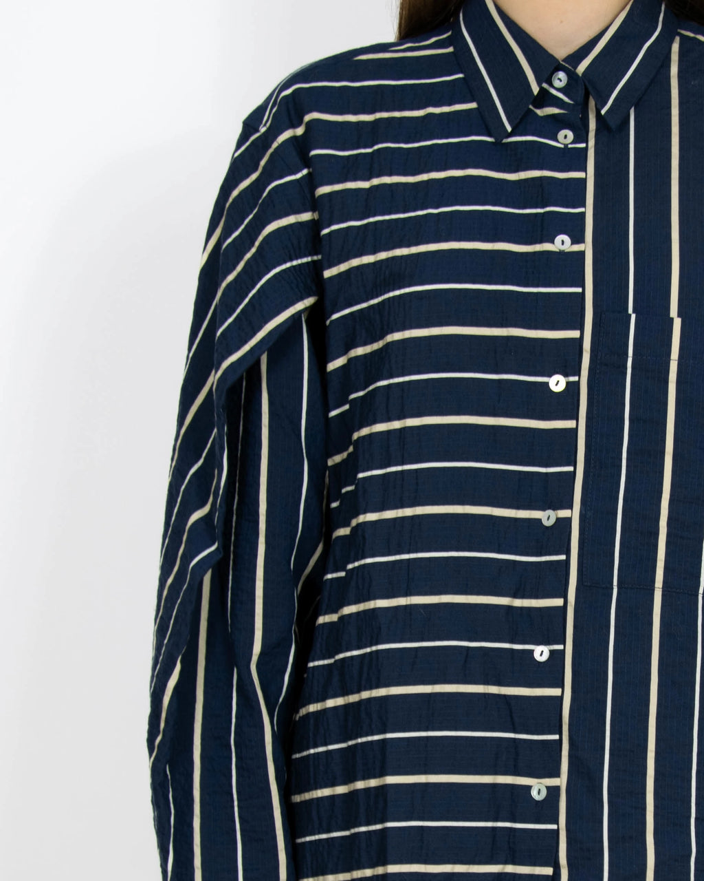 Granatowa koszula (lyocell) w paski Massimo Dutti - M