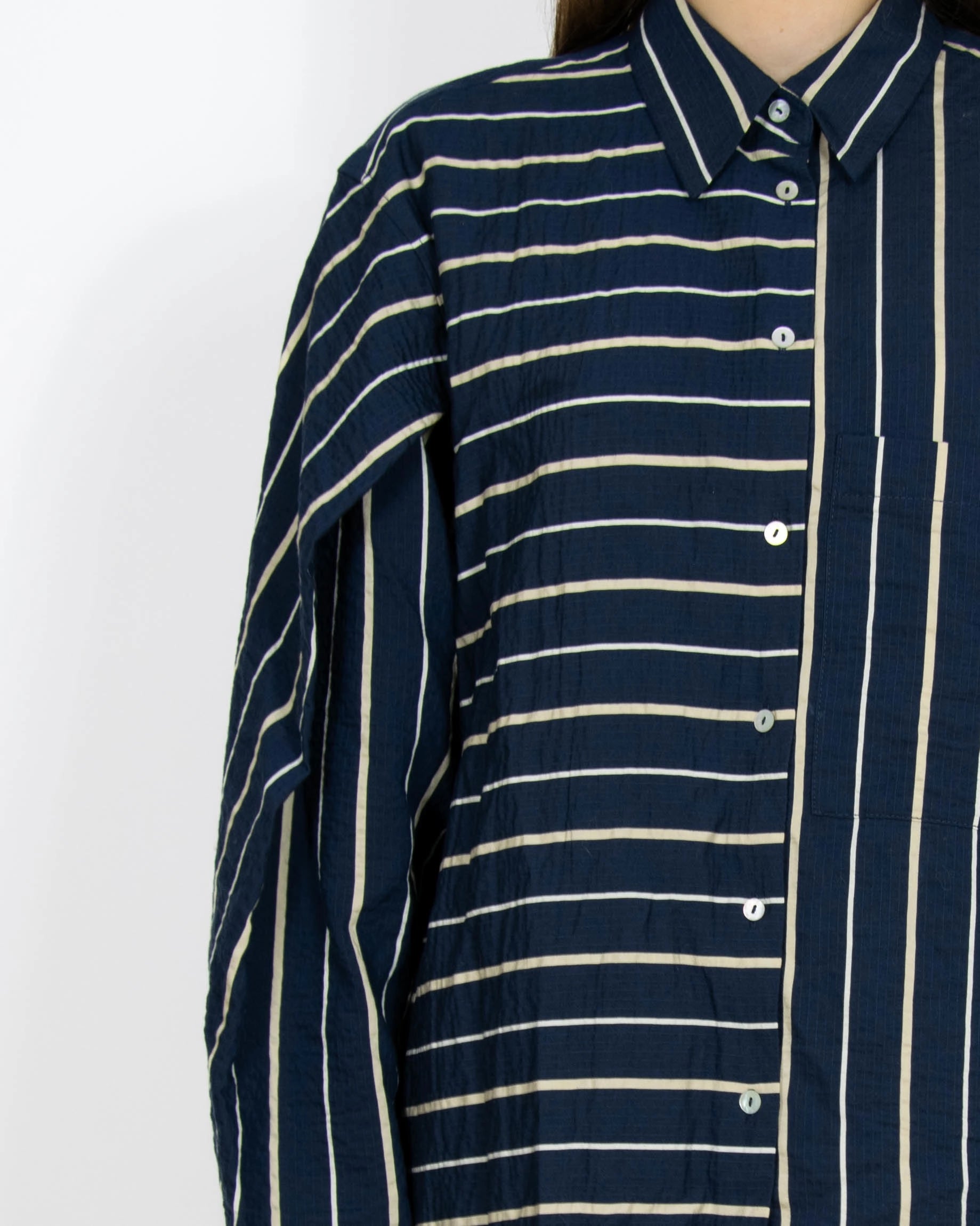 Granatowa koszula (lyocell) w paski Massimo Dutti - M