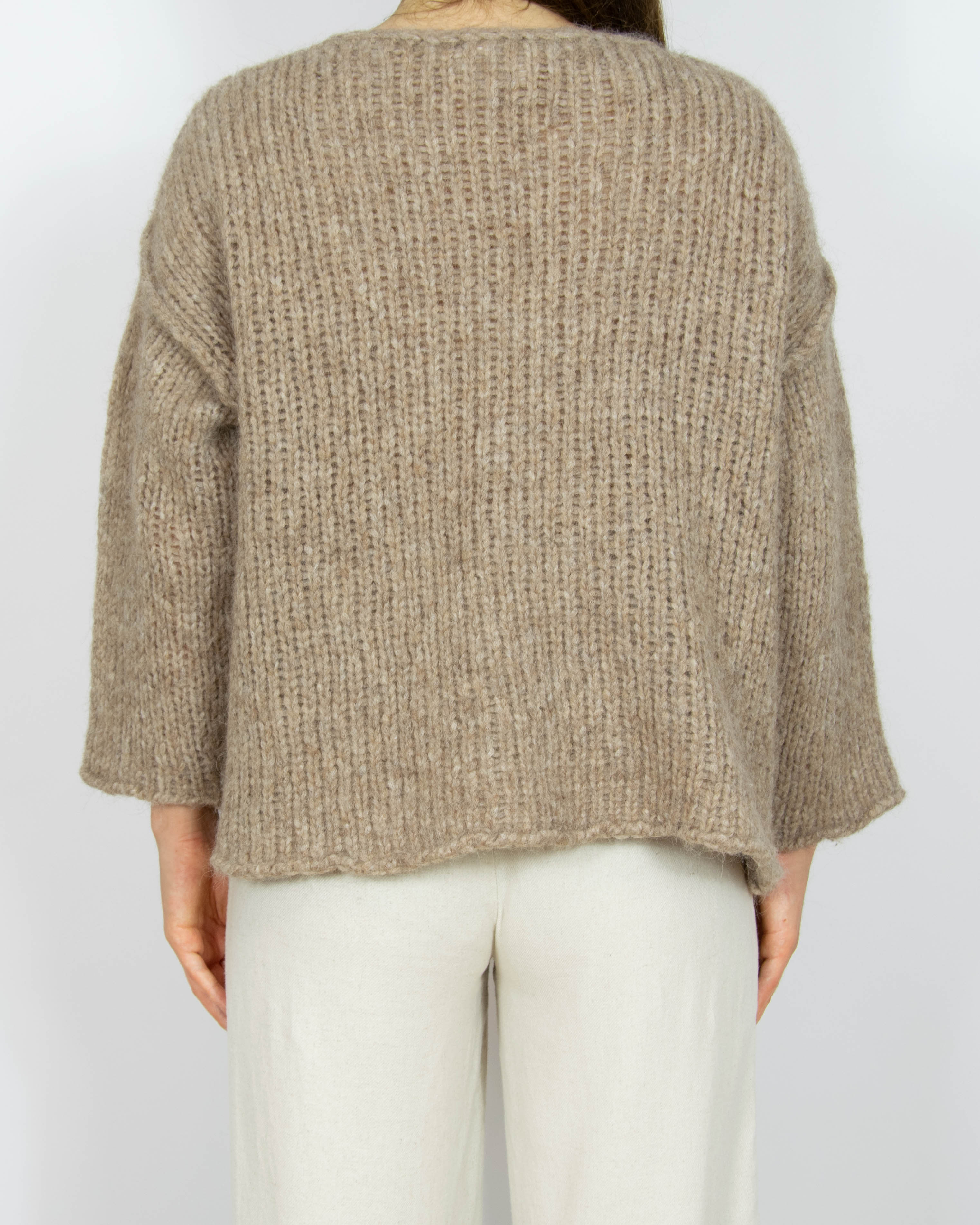 Beżowy wełniany (alpaka superfine + merino) sweter Amercian Vintage