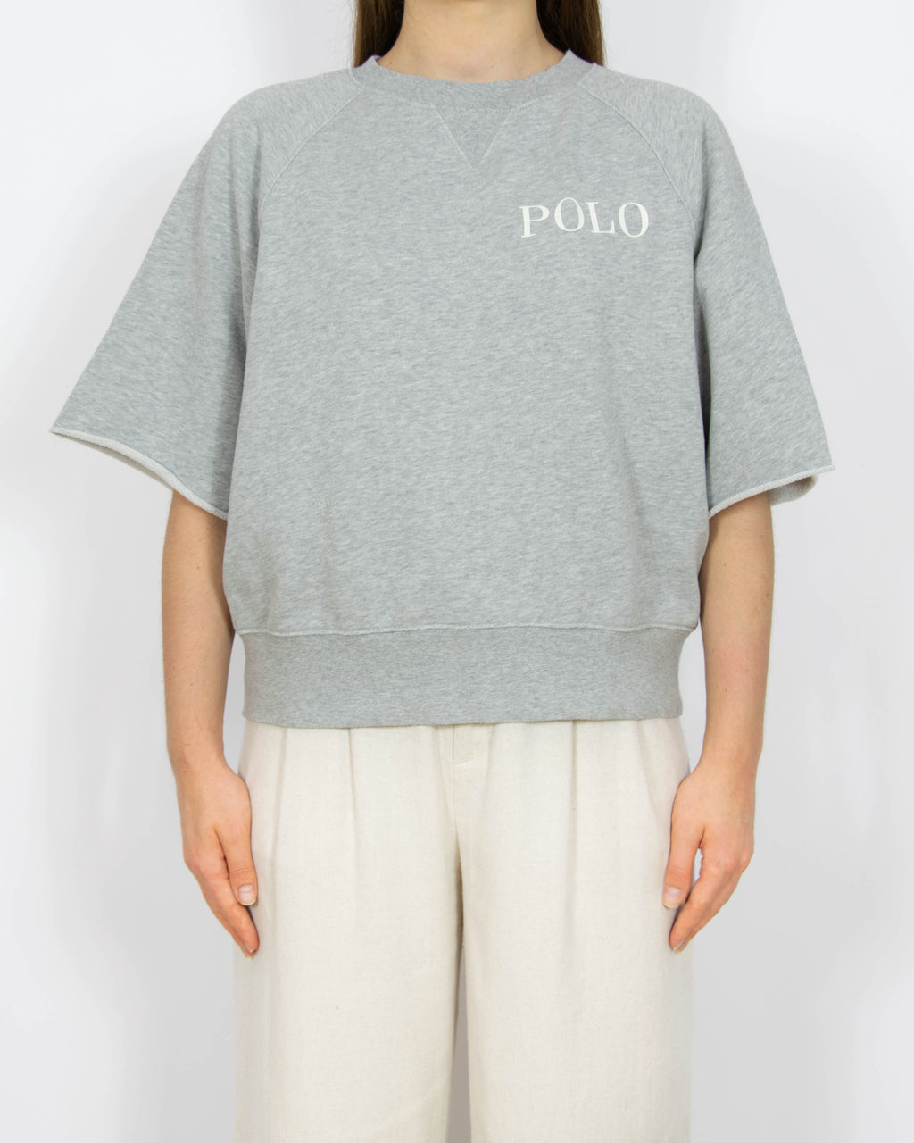 Szara bawełniana bluza krótki rękaw Ralph Lauren - M