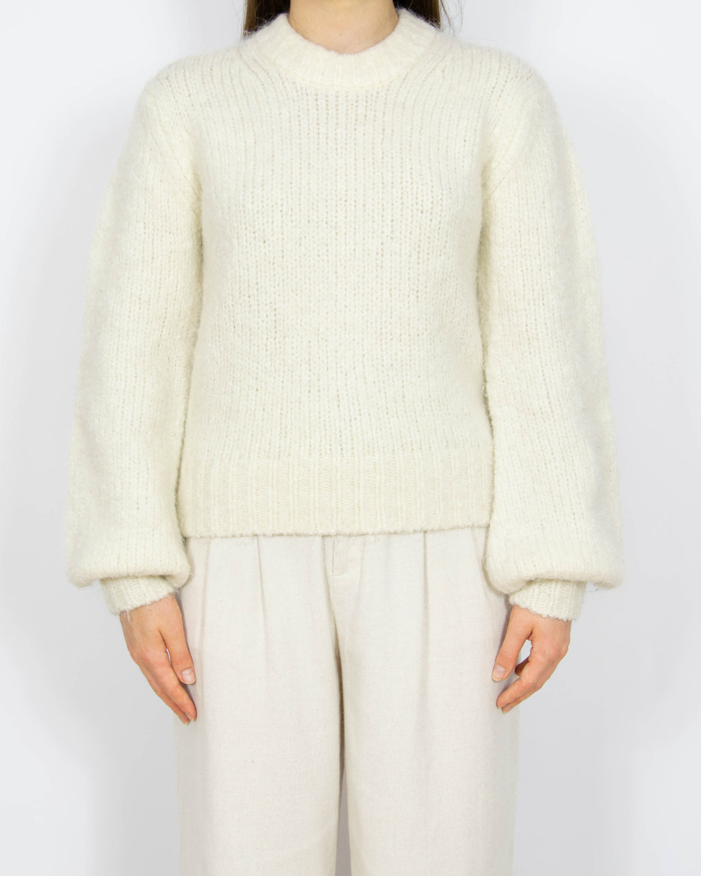 Śmietankowy wełniany (wełna + alpaka) sweter Samsoe Samsoe - XS/S