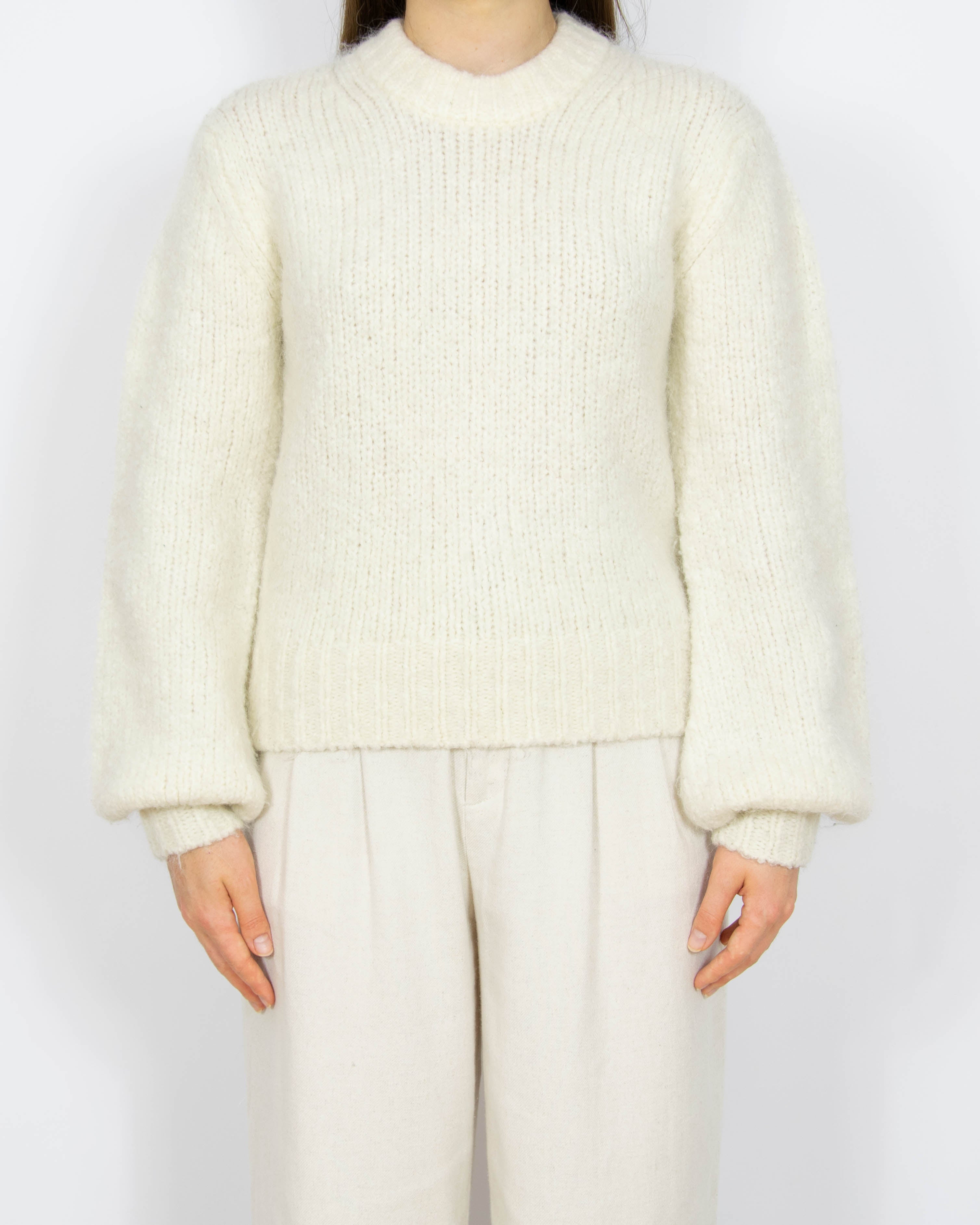 Śmietankowy wełniany (wełna + alpaka) sweter Samsoe Samsoe - XS/S