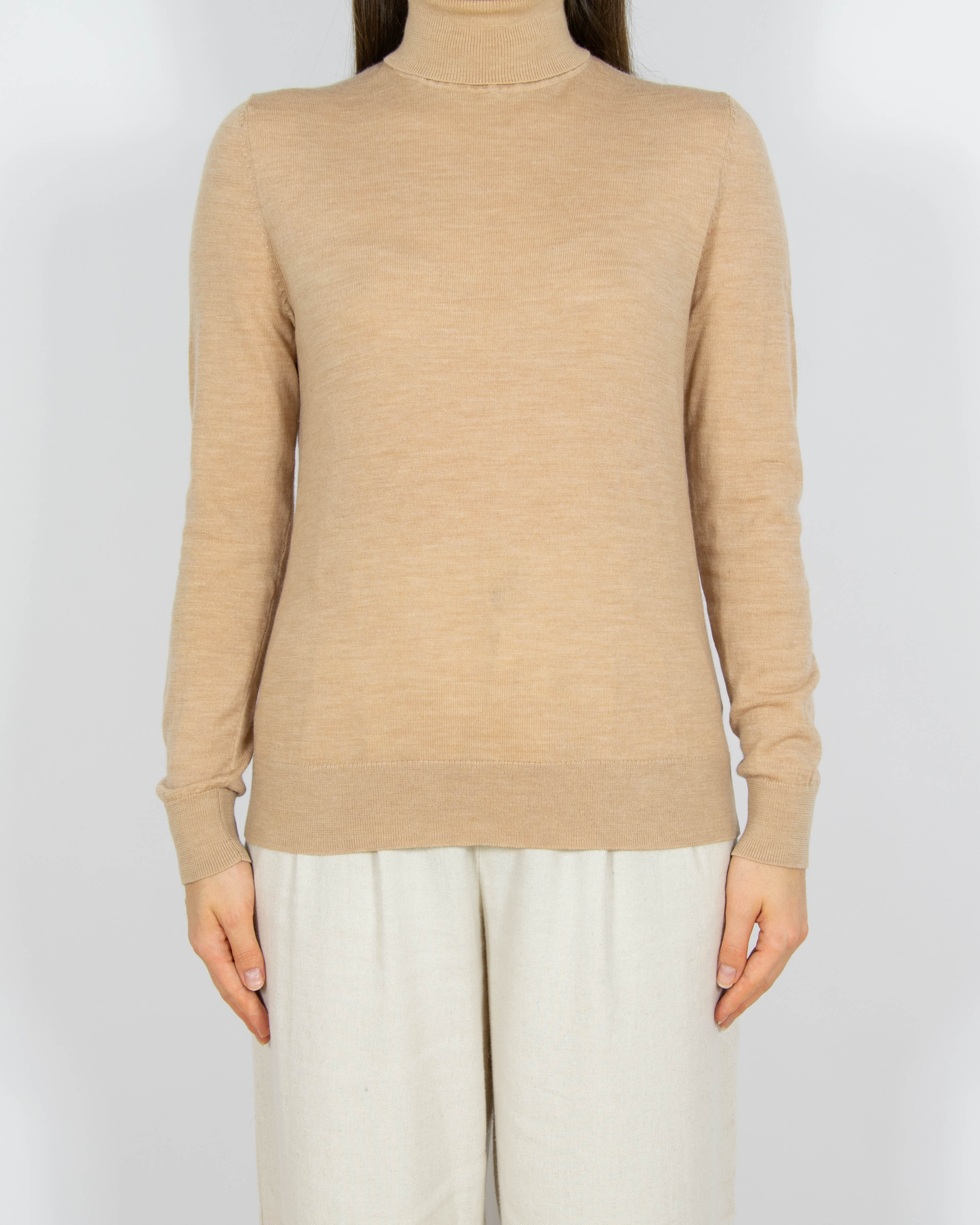 Beżowy wełniany (merino) sweter z golfem H&M