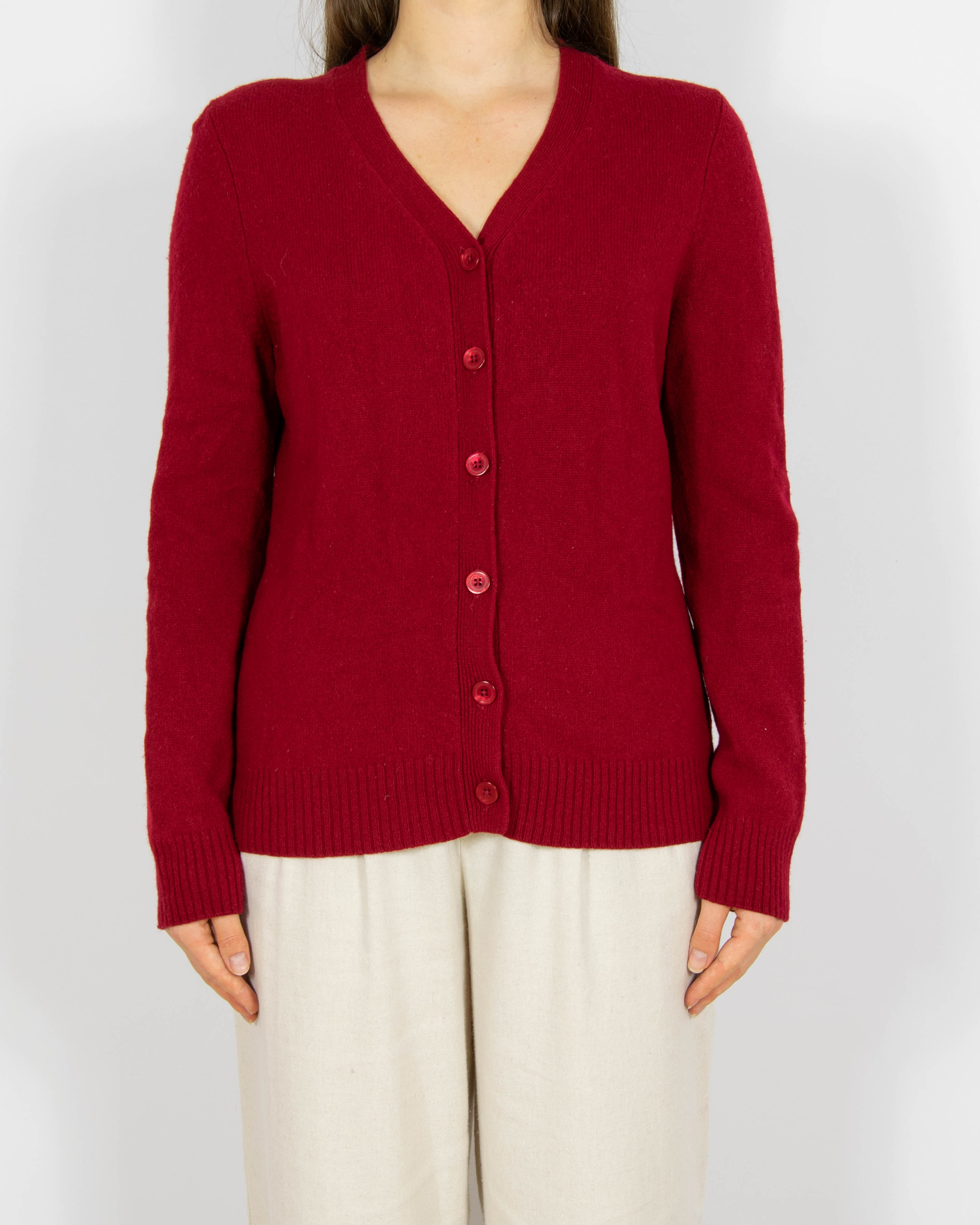 Bordowy wełniany (merino) kardigan Christian Berg