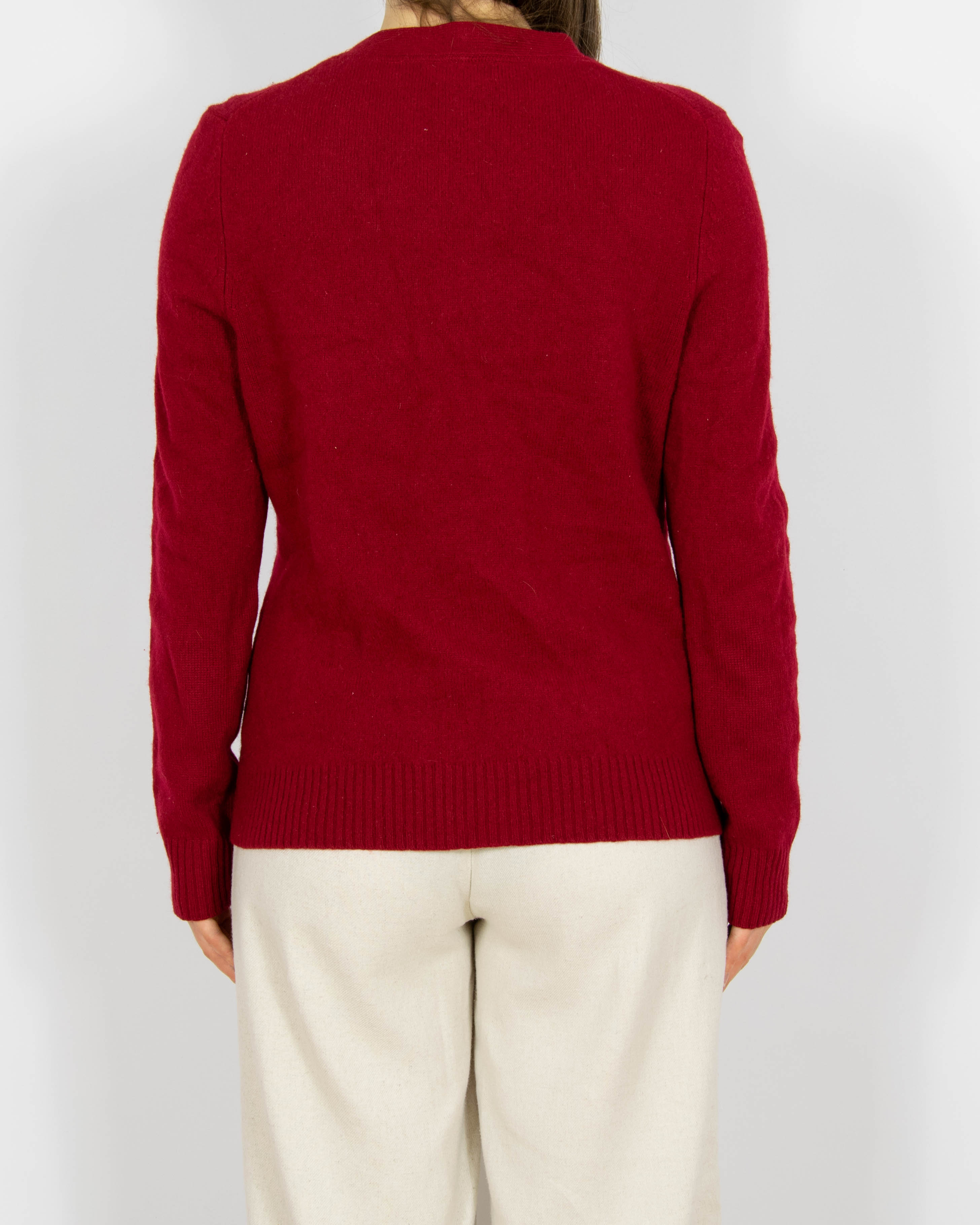 Bordowy wełniany (merino) kardigan Christian Berg - M