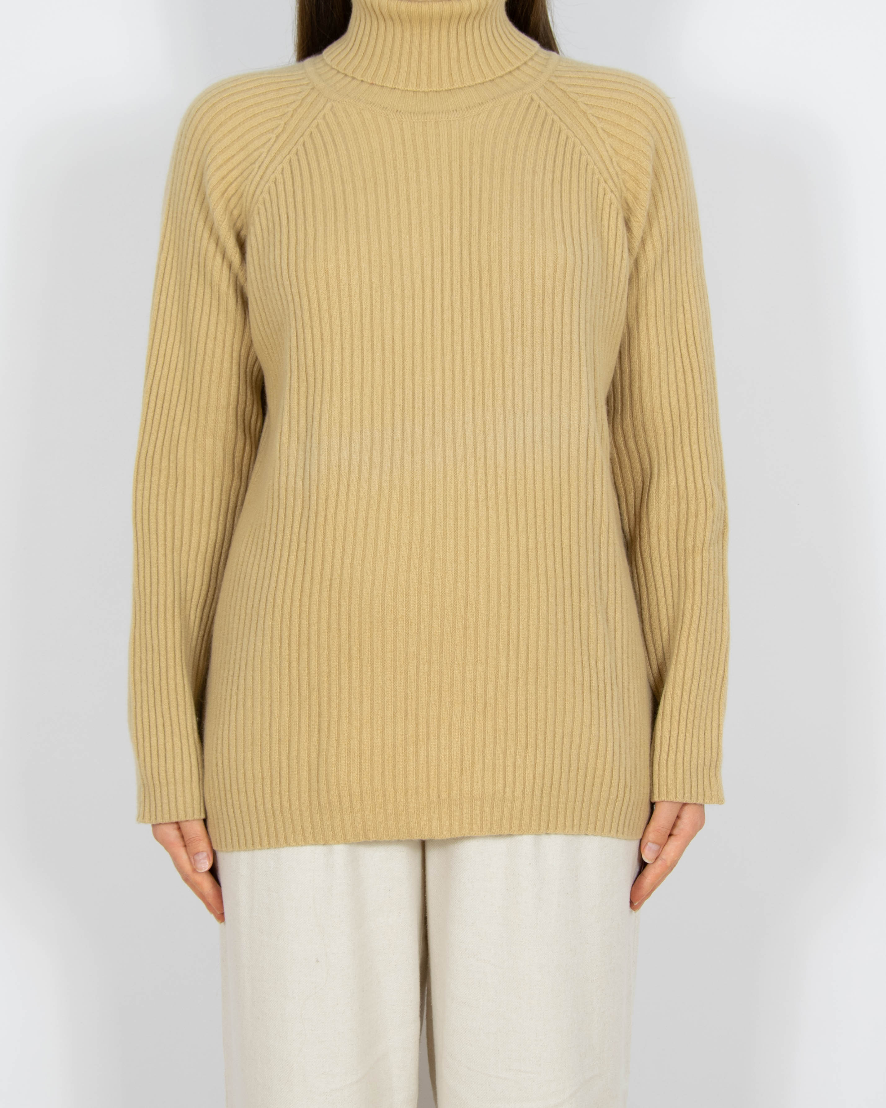 Beżowy kaszmirowy sweter z golfem - M/L