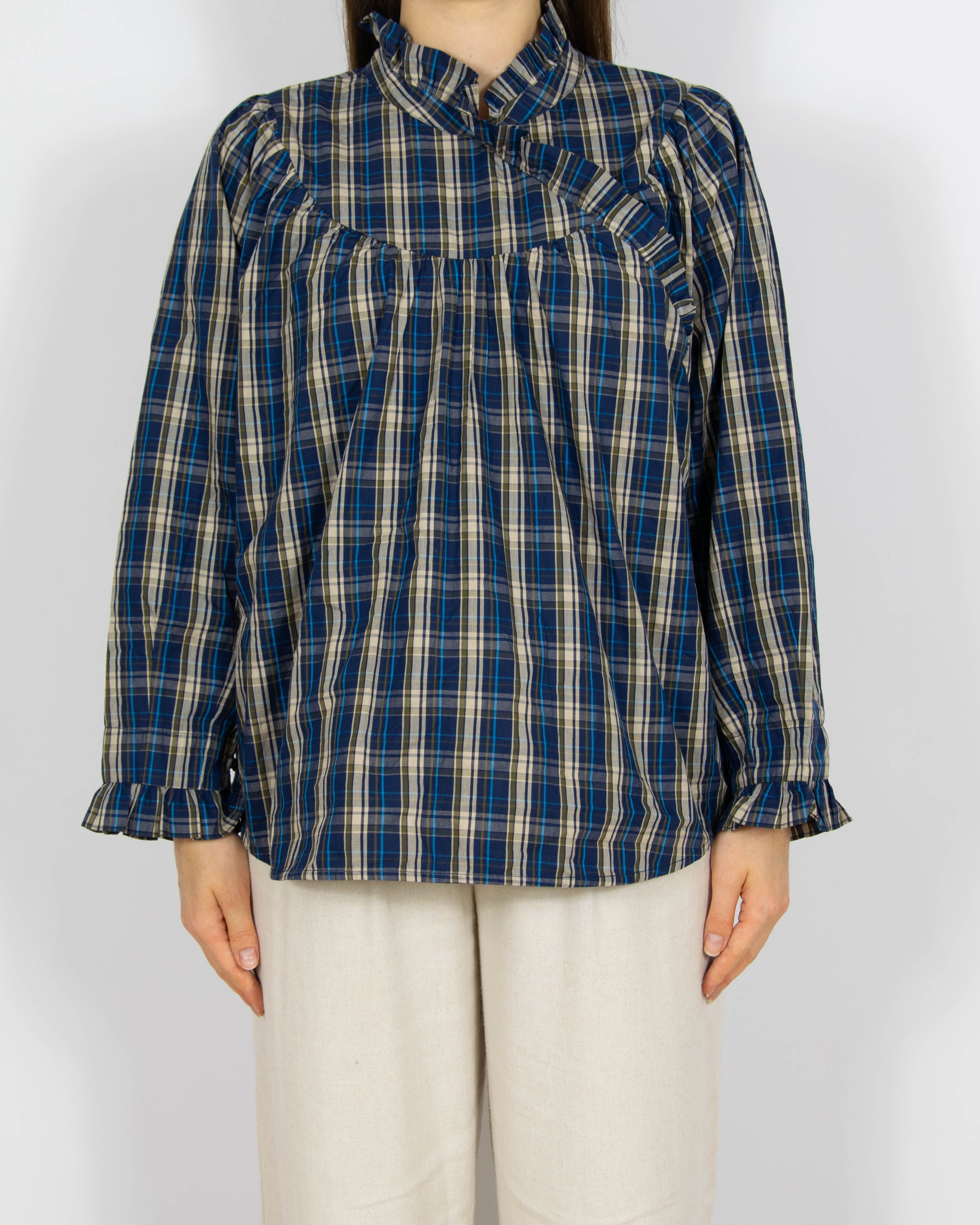 Granatowo beżowa bawełniana (organiczna) koszula w kratę NOA NOA