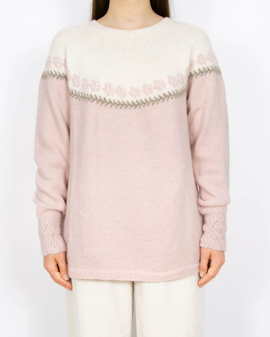 Kremowo różowy wełniany (alpaka) sweter handmade