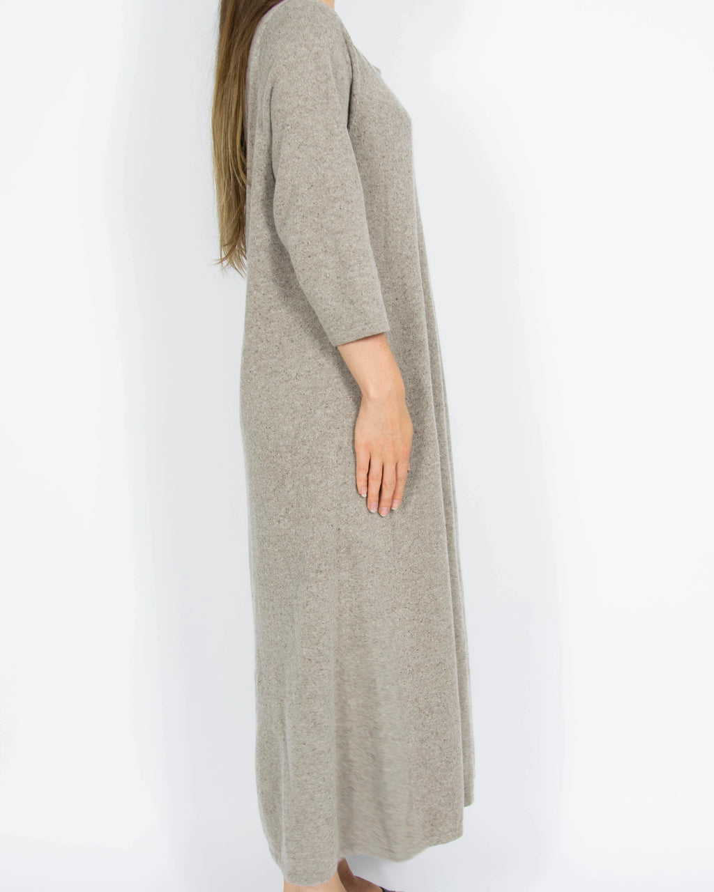 Szarobeżowa wełniano (merino) bawełniana sukienka z jedwabiem Lands End - L/XL